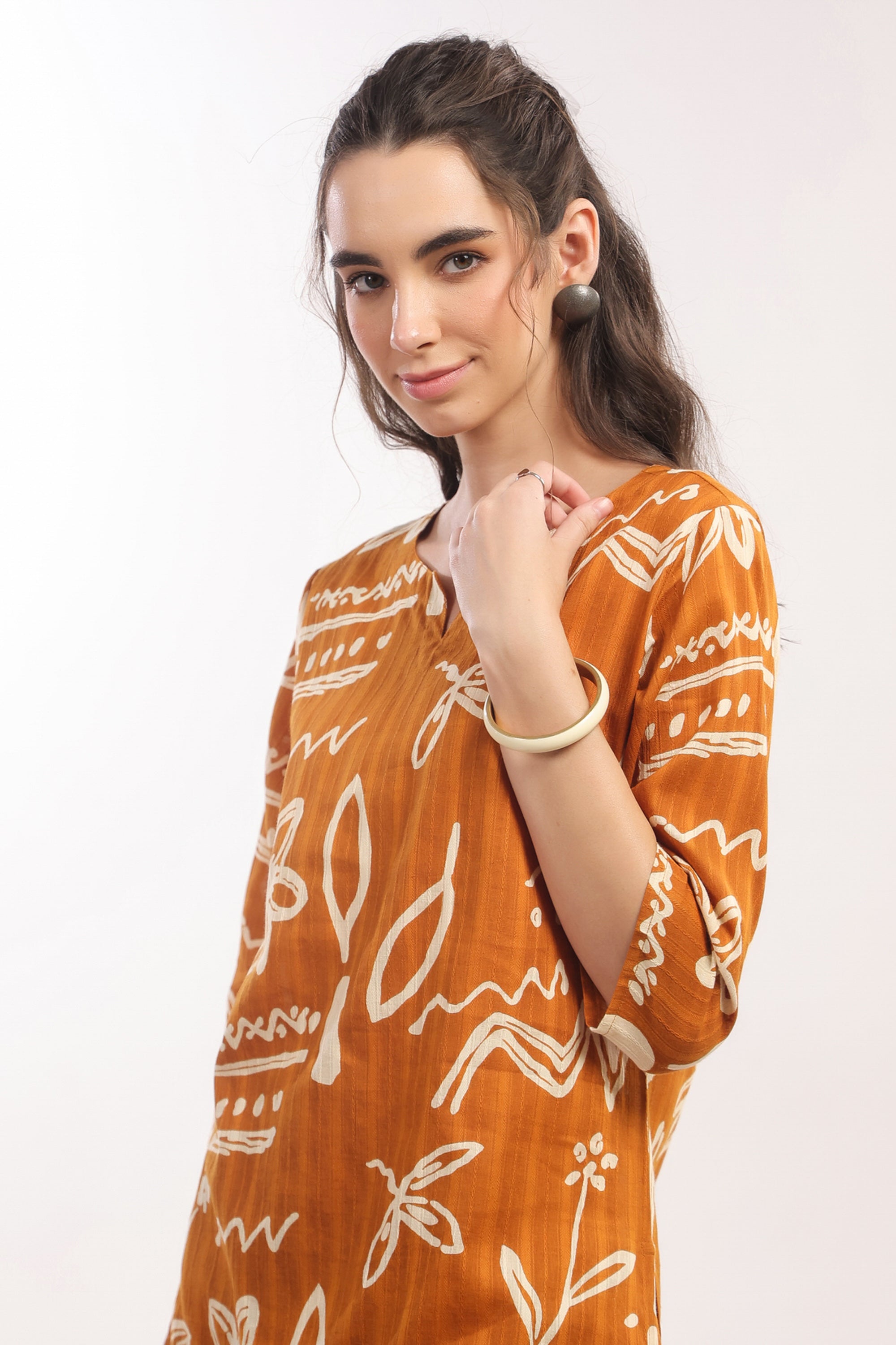 Mustard Tribal Floral Cotton Co-ord Set