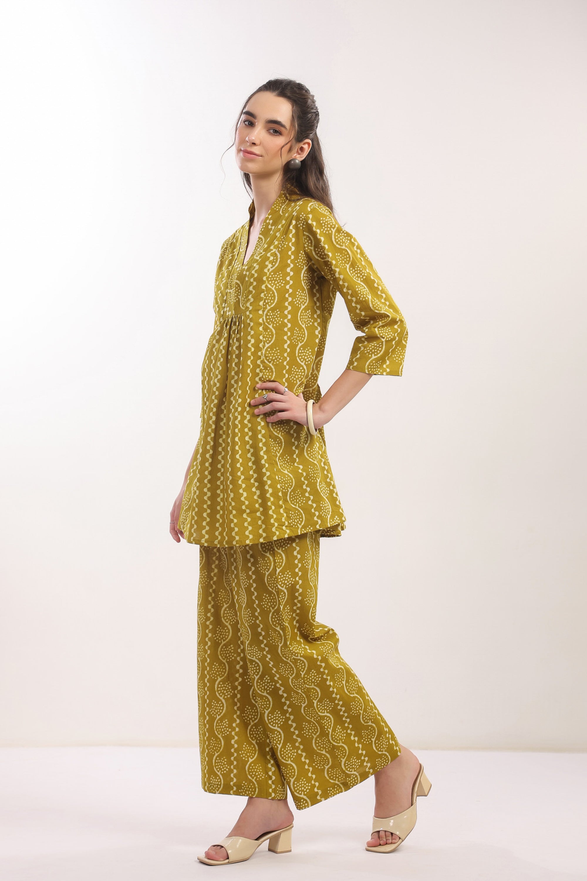 Ethnic Mustard Yellow Printed Cotton Co-ord Set