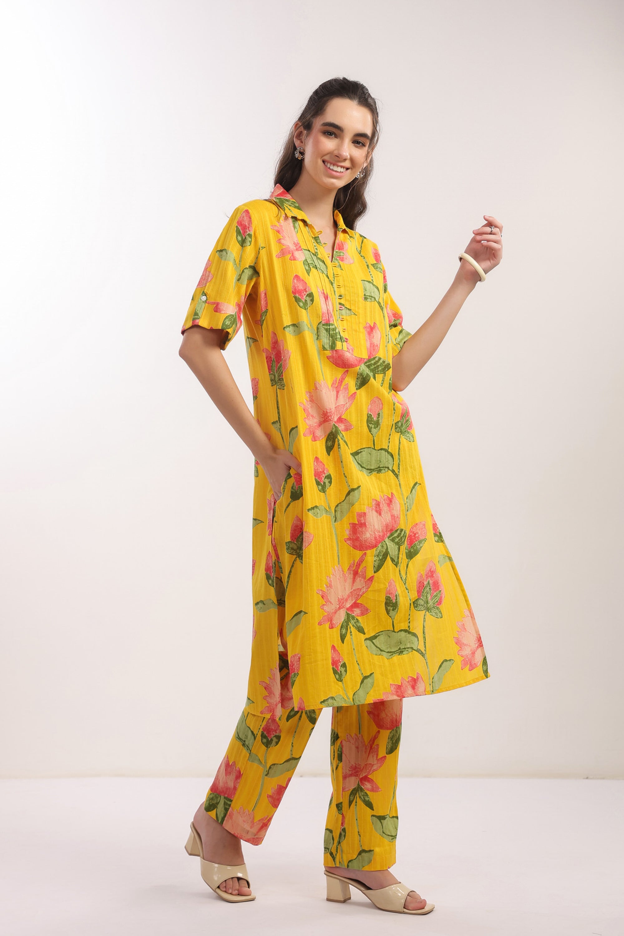 Sunshine Bloom Yellow Cotton Printed Co-ord Set