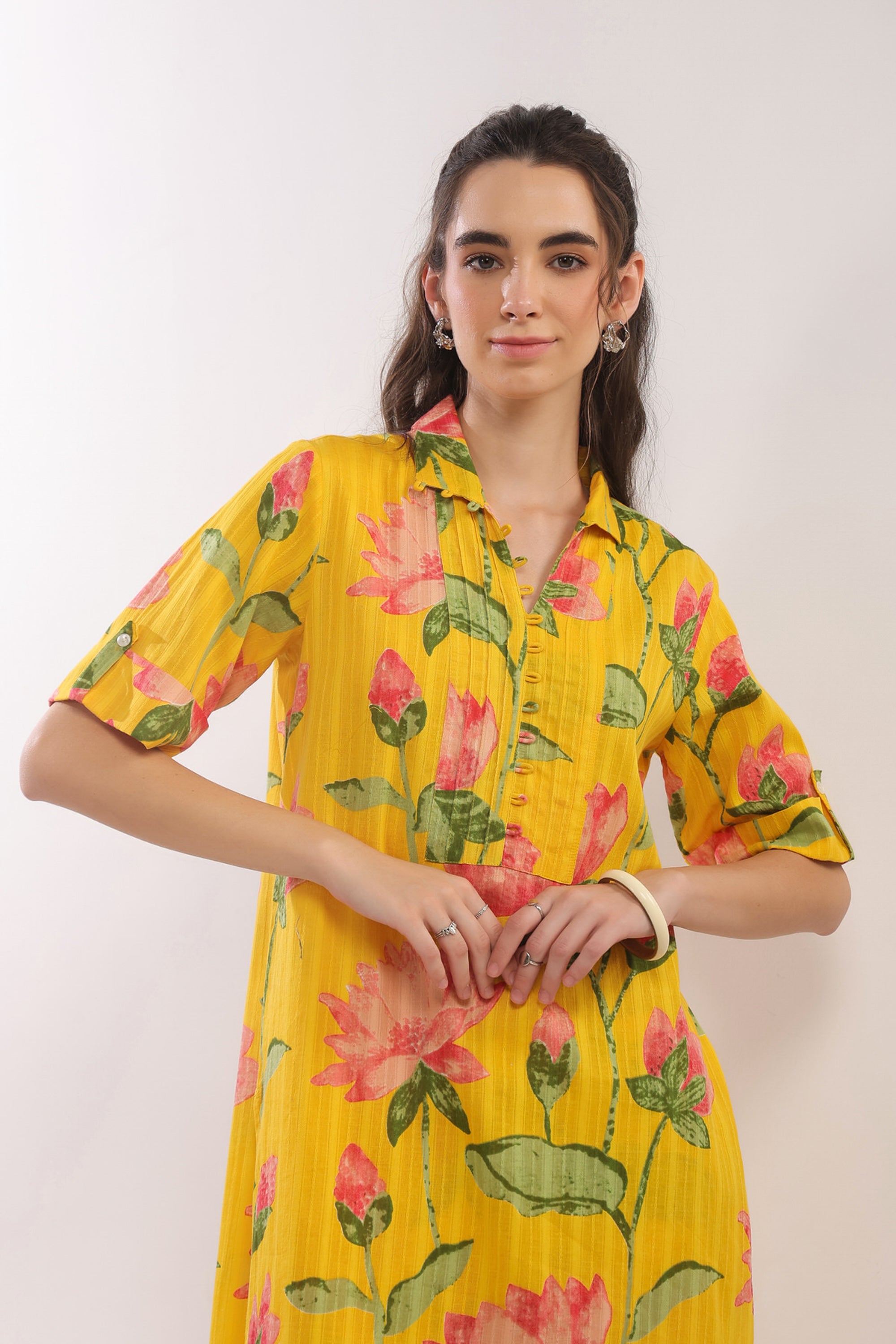 Sunshine Bloom Yellow Cotton Printed Co-ord Set