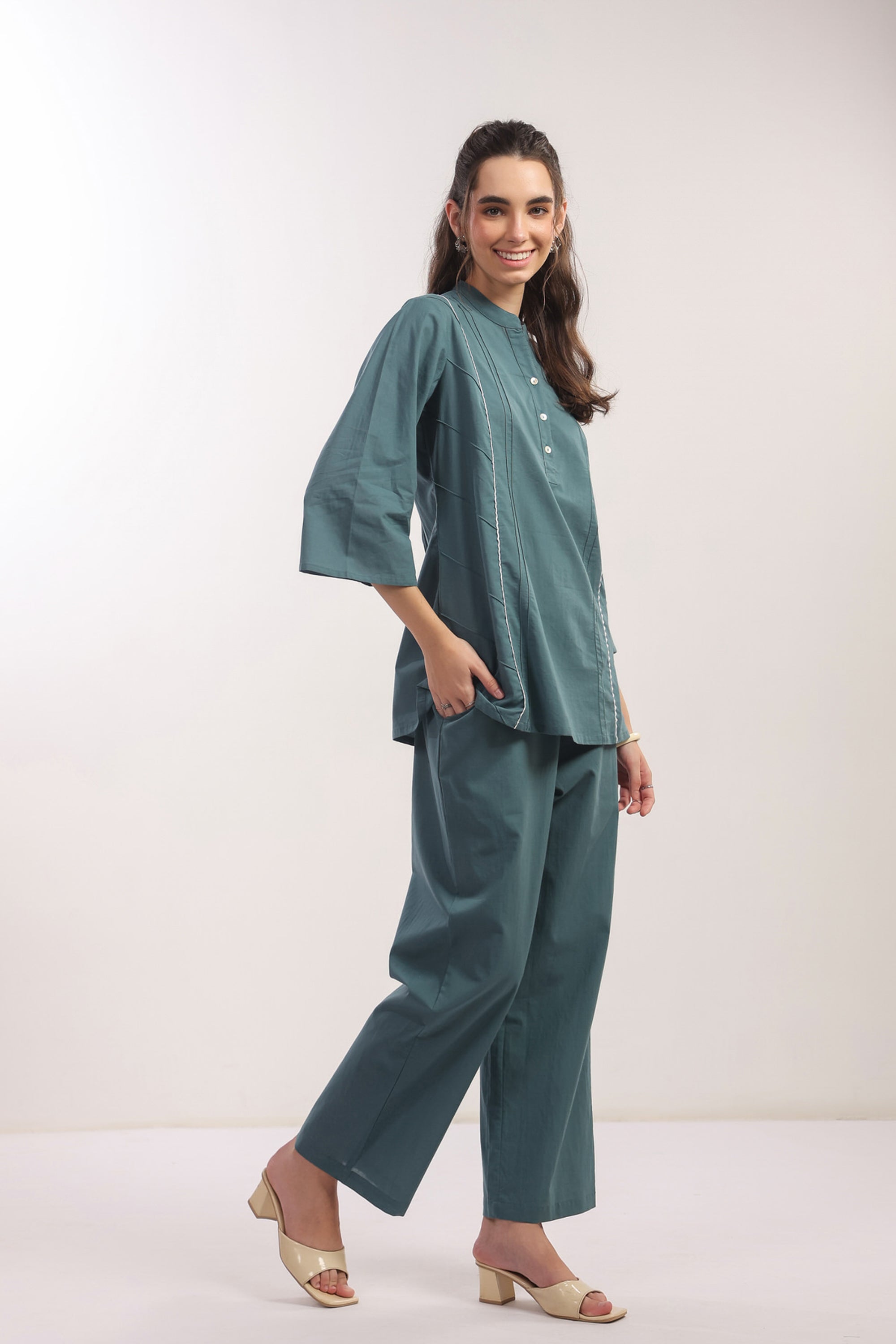 Teal Tranquility Straight Fit Cotton Co-ord Set