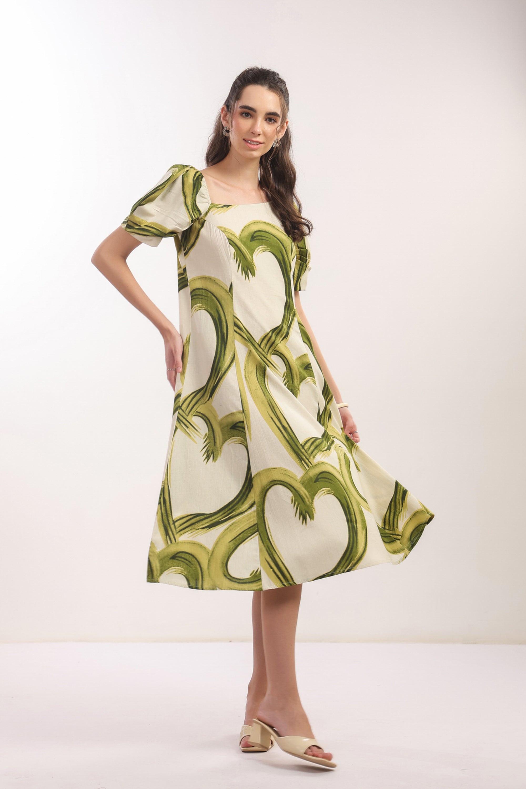 Tropical Green Midi Cotton Flex Dress