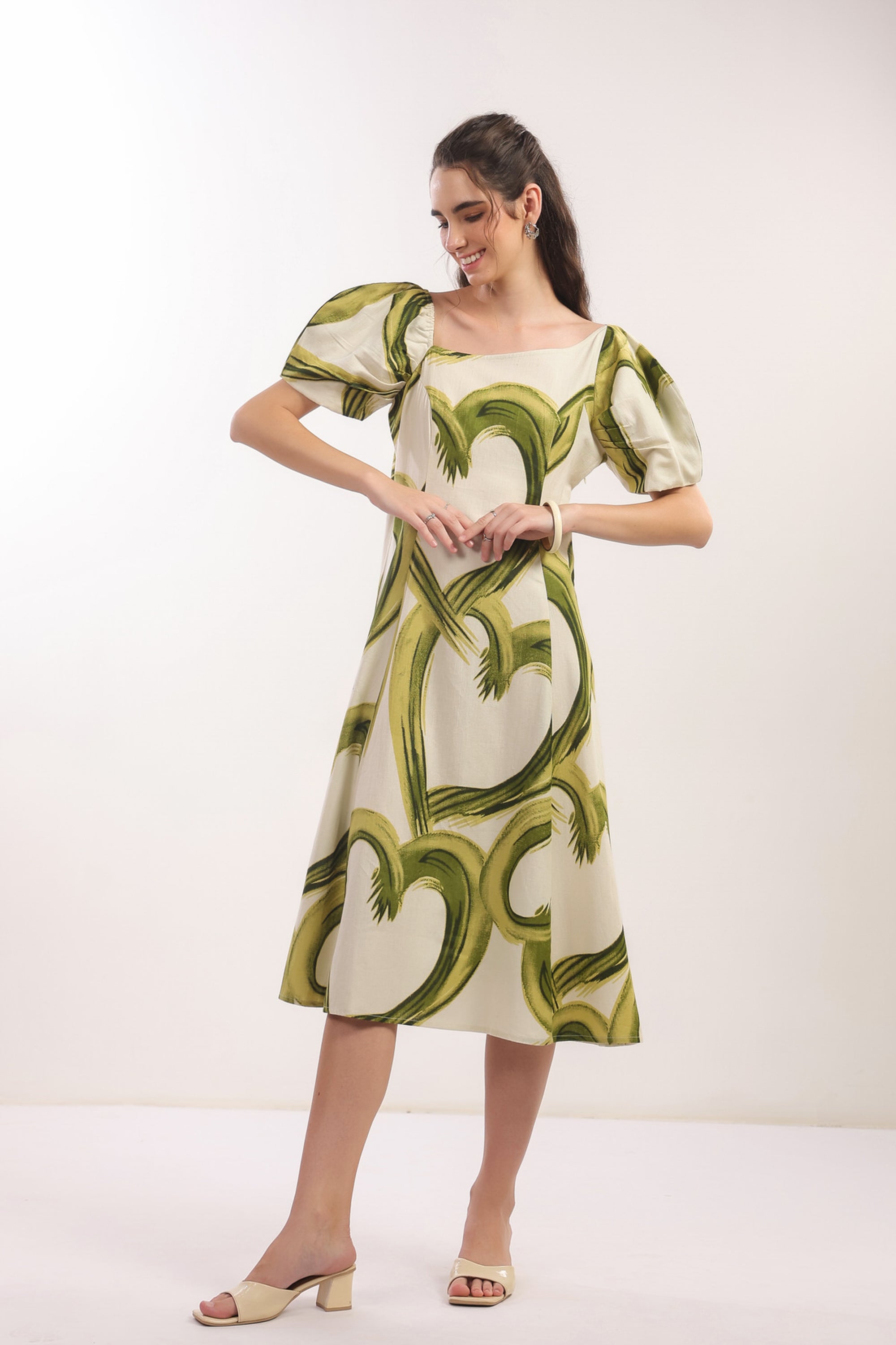 Tropical Green Midi Cotton Flex Dress