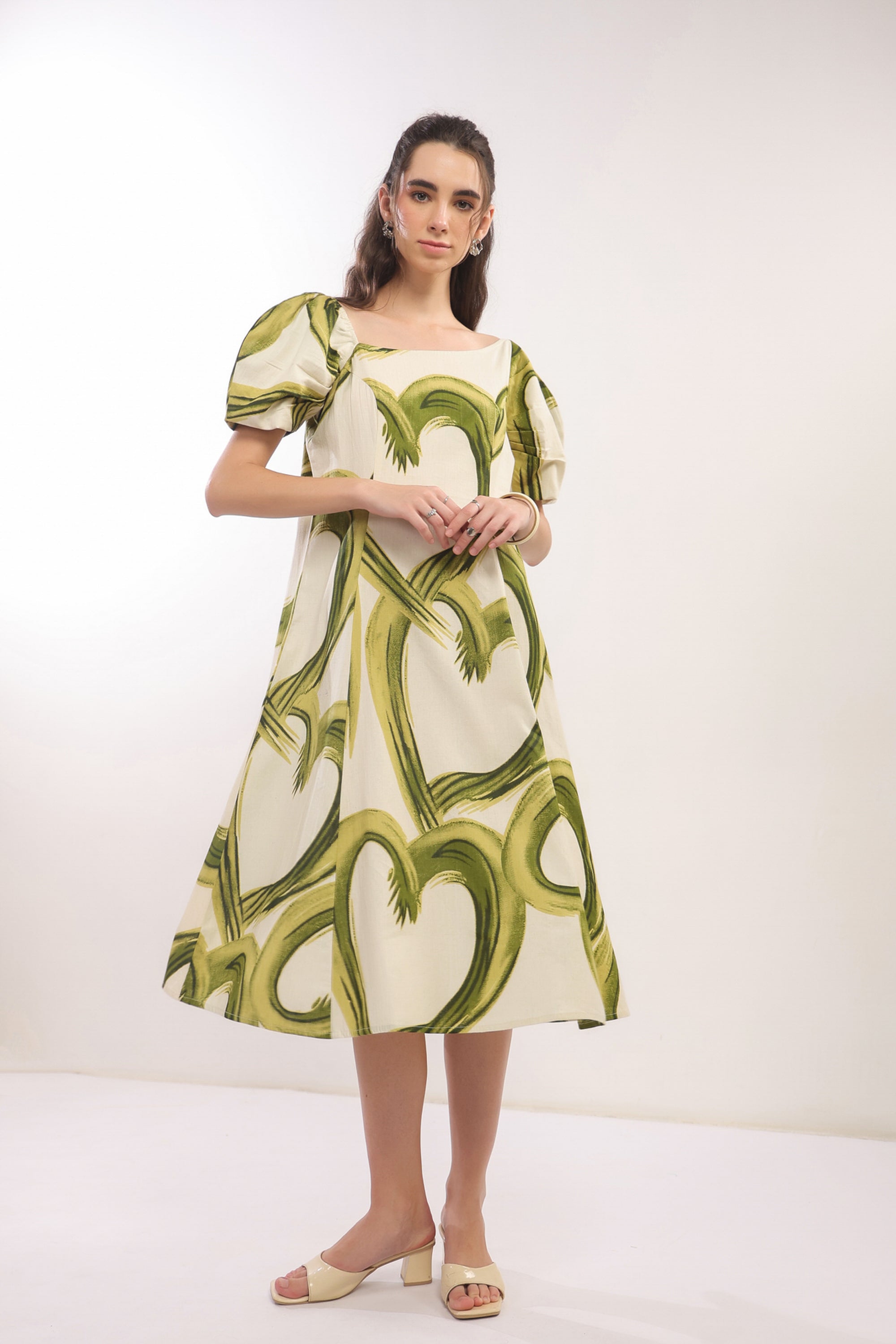 Tropical Green Midi Cotton Flex Dress