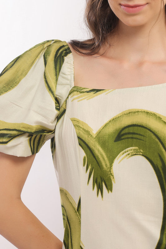 Tropical Green Midi Cotton Flex Dress