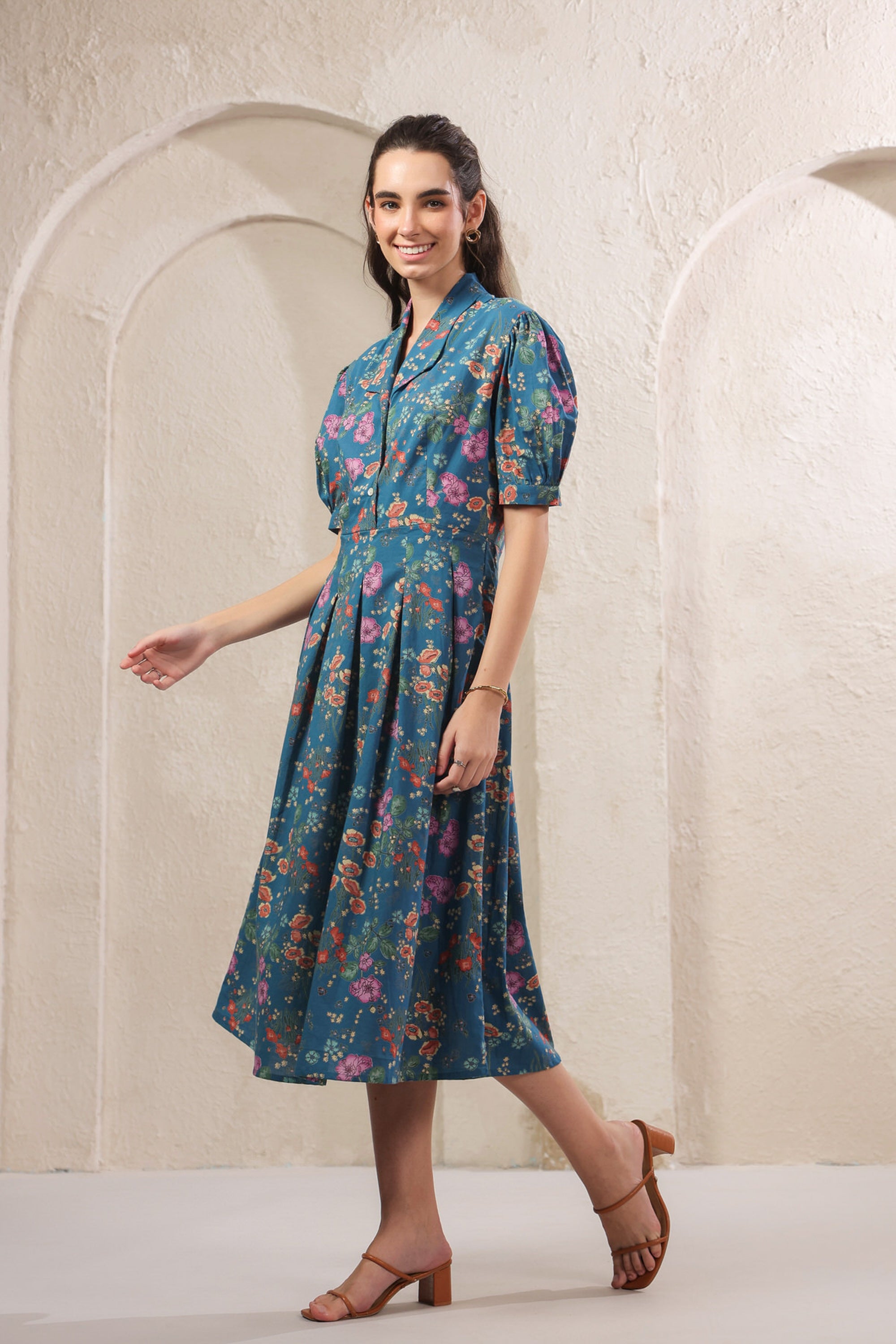 Bloom Mosaic Blue Cotton Dress