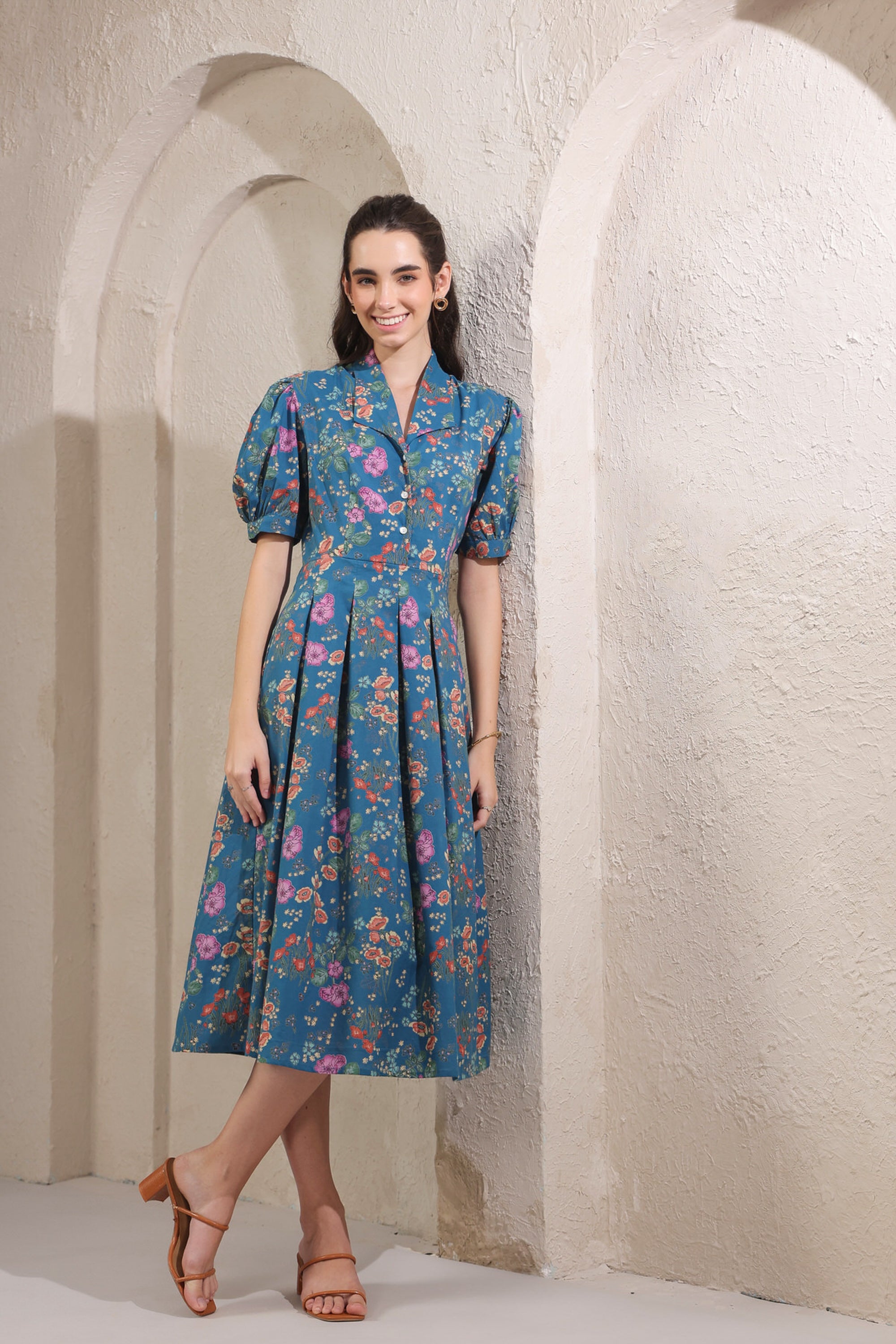 Bloom Mosaic Blue Cotton Dress