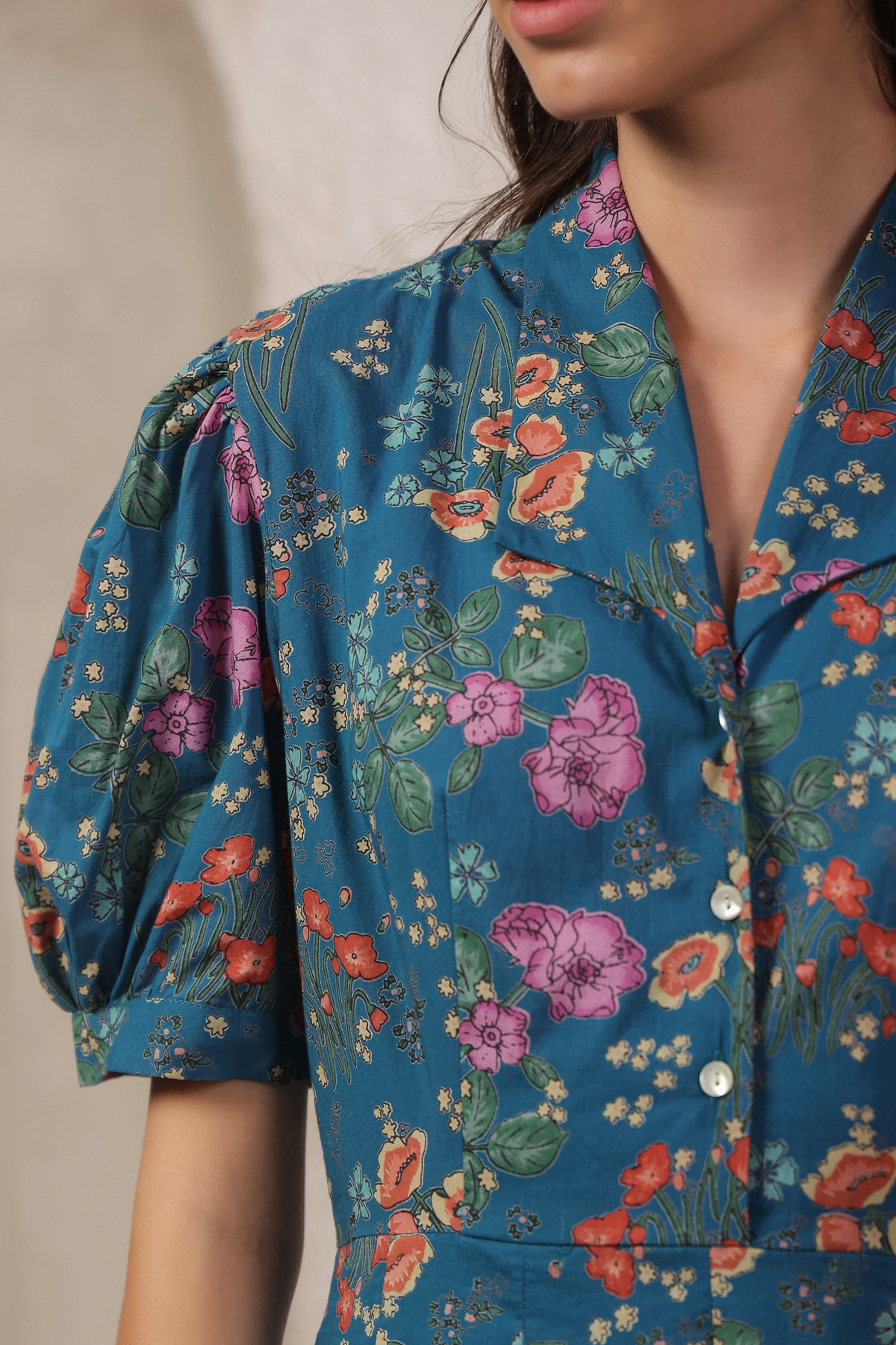 Bloom Mosaic Blue Cotton Dress