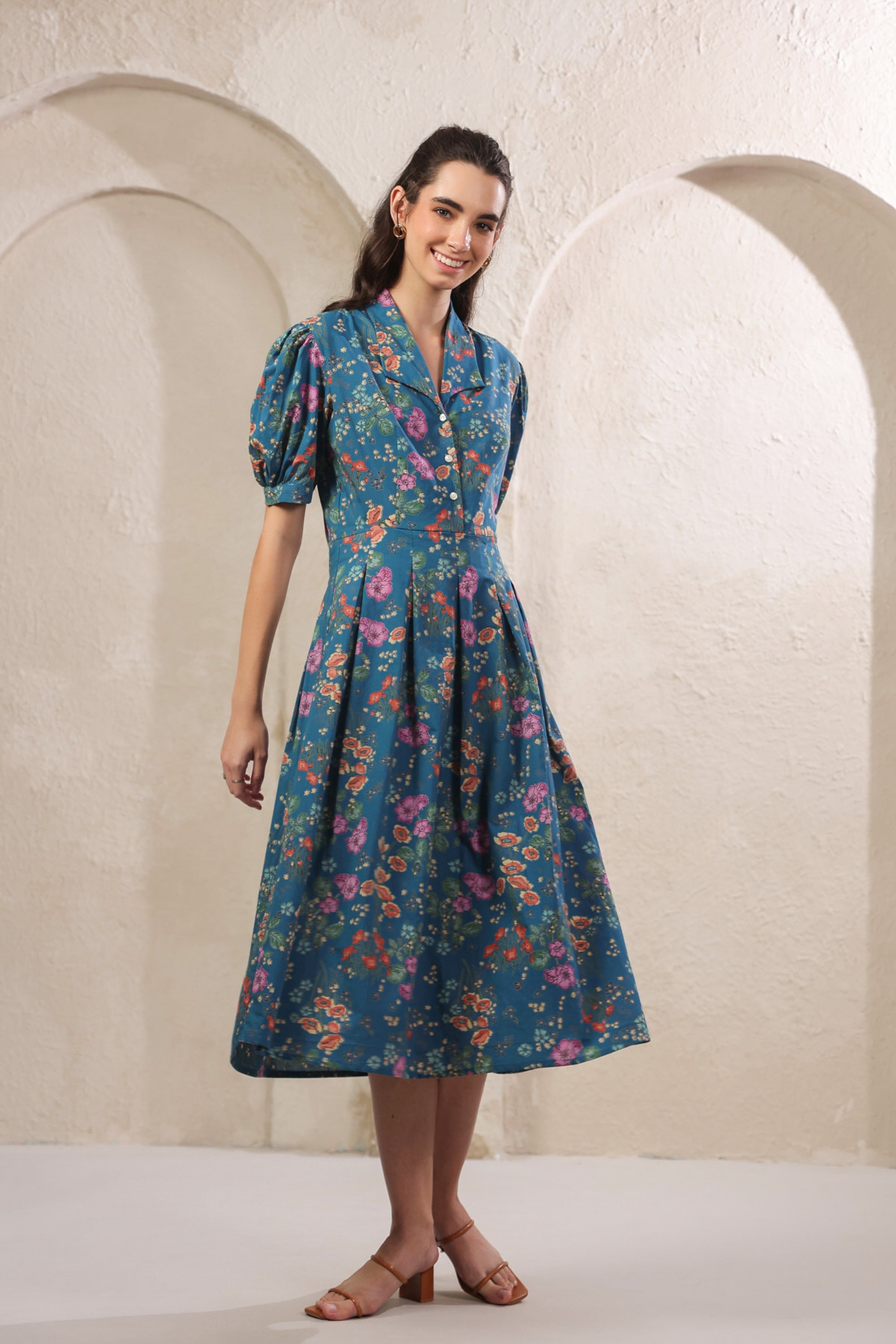 Bloom Mosaic Blue Cotton Dress