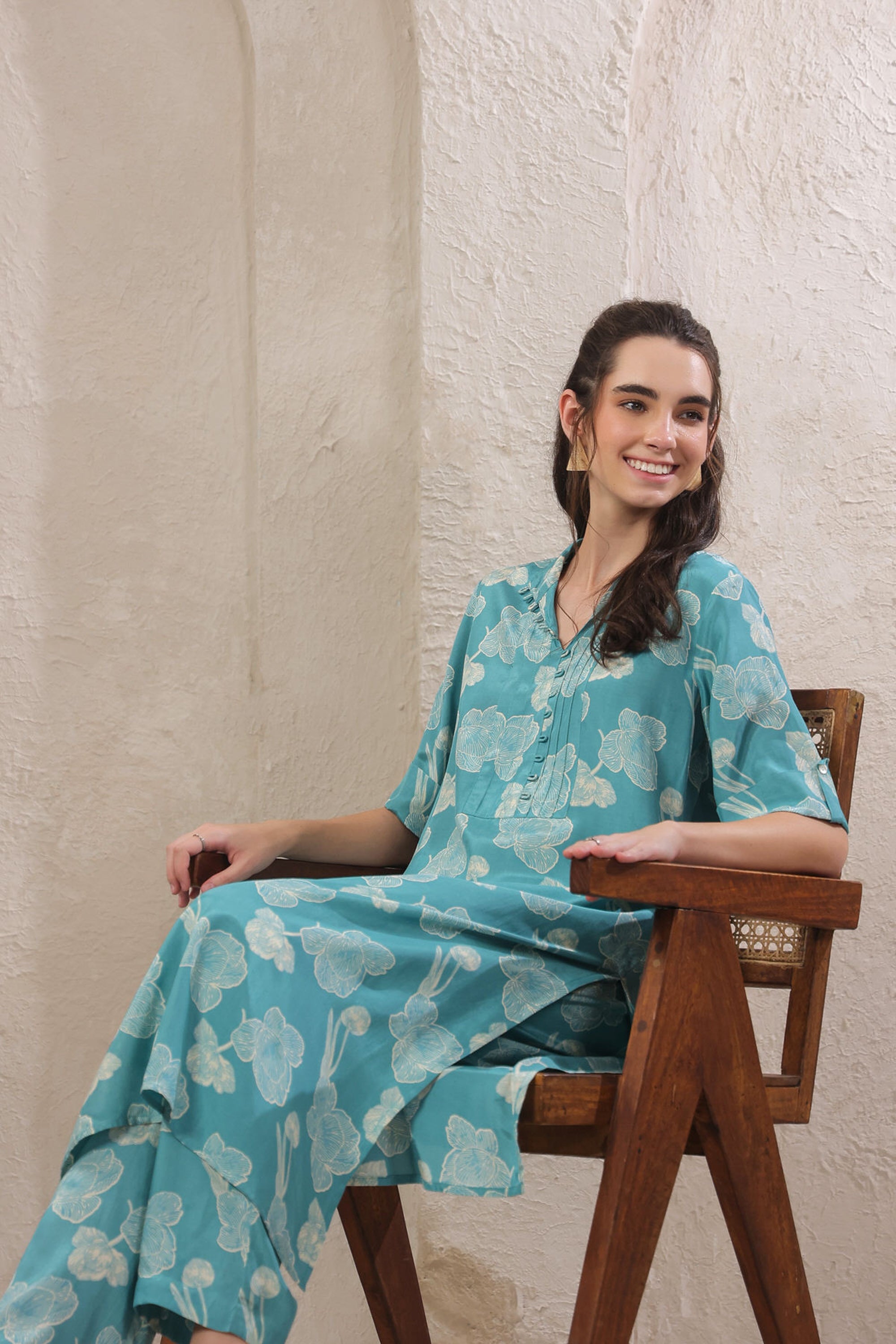 Frosted Petals Blue Russian Silk Co-ord Set