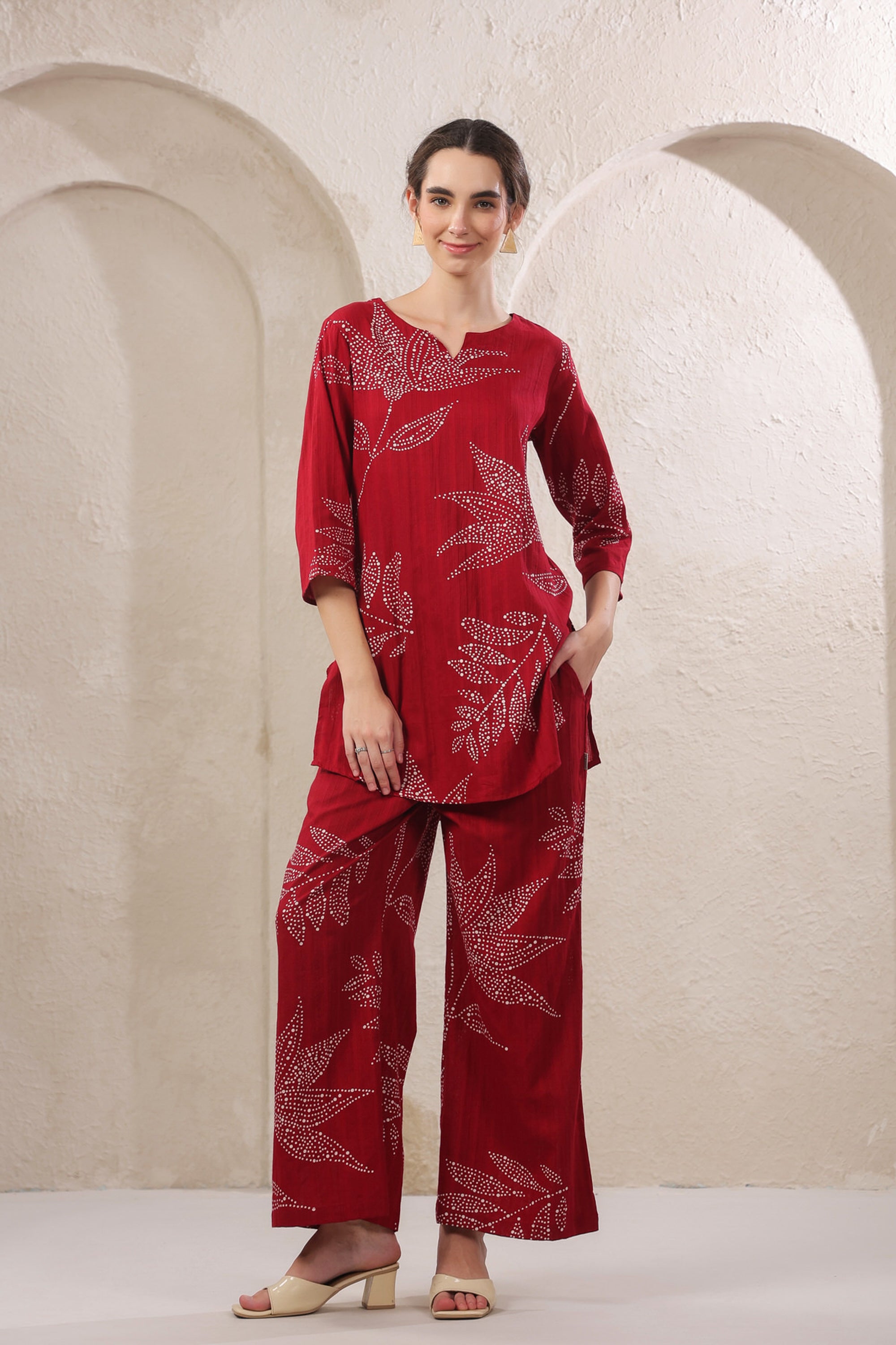 Gulmor Grace Red Printed Cotton Co-ord Set