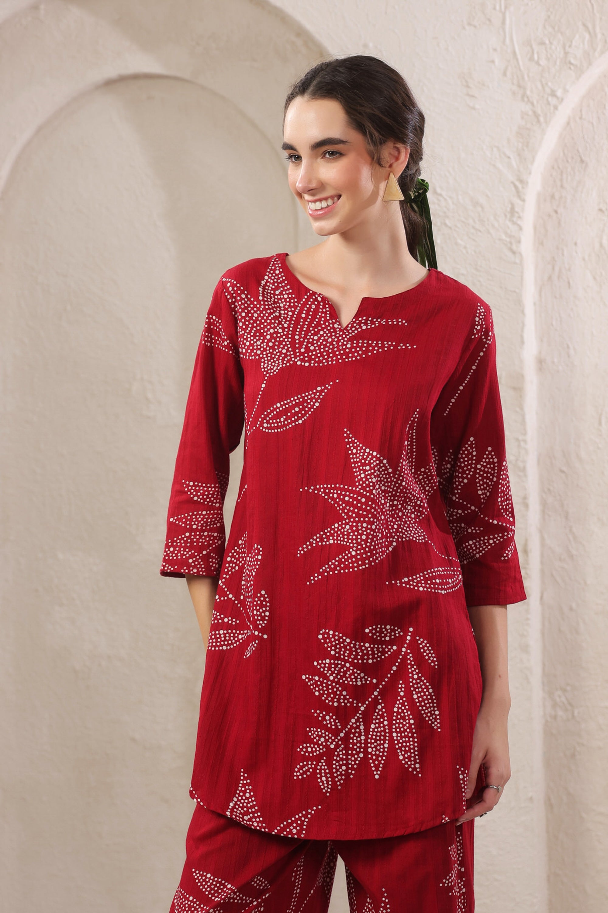 Gulmor Grace Red Printed Cotton Co-ord Set