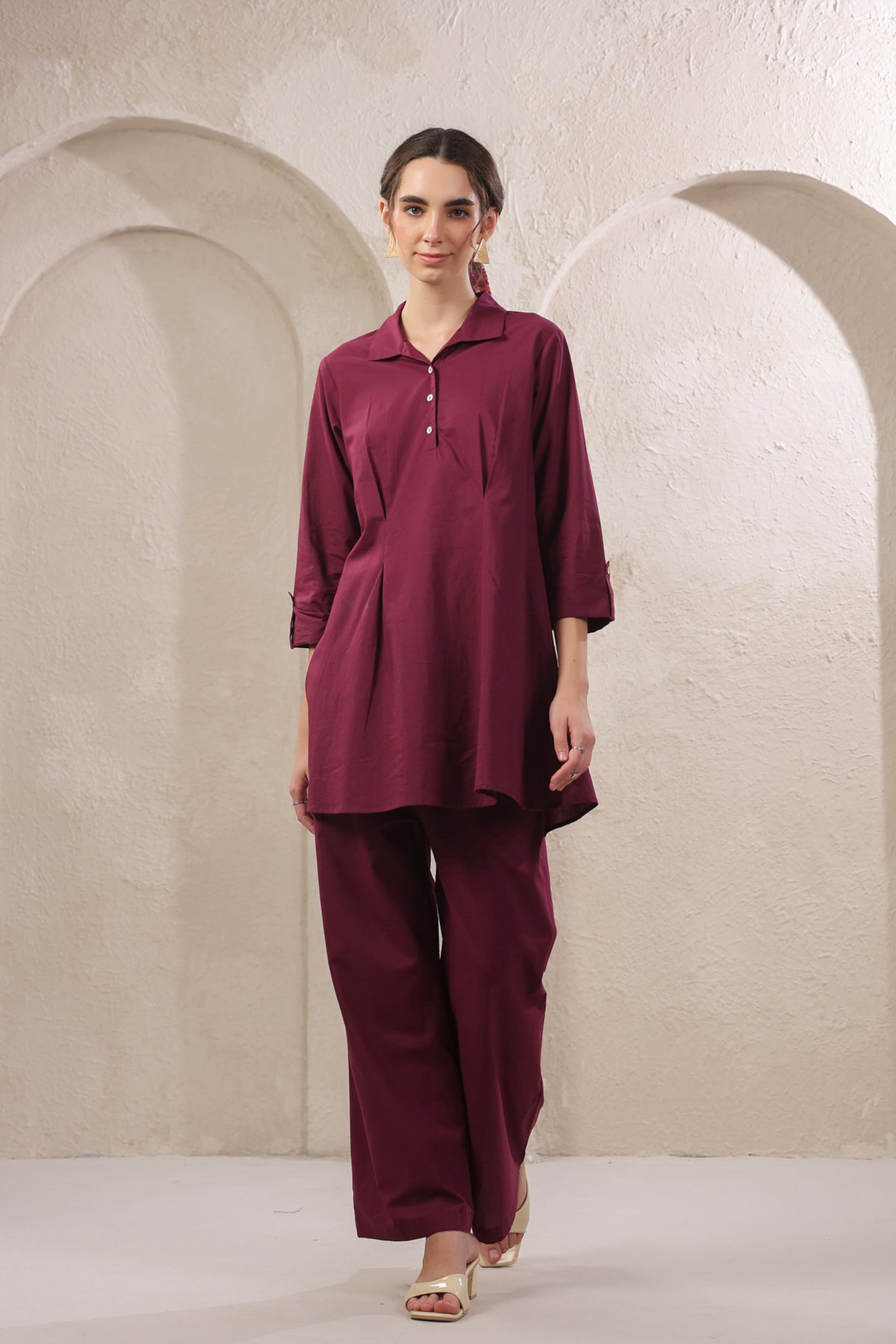 Solid Wine Rush Cotton Co-ord Set