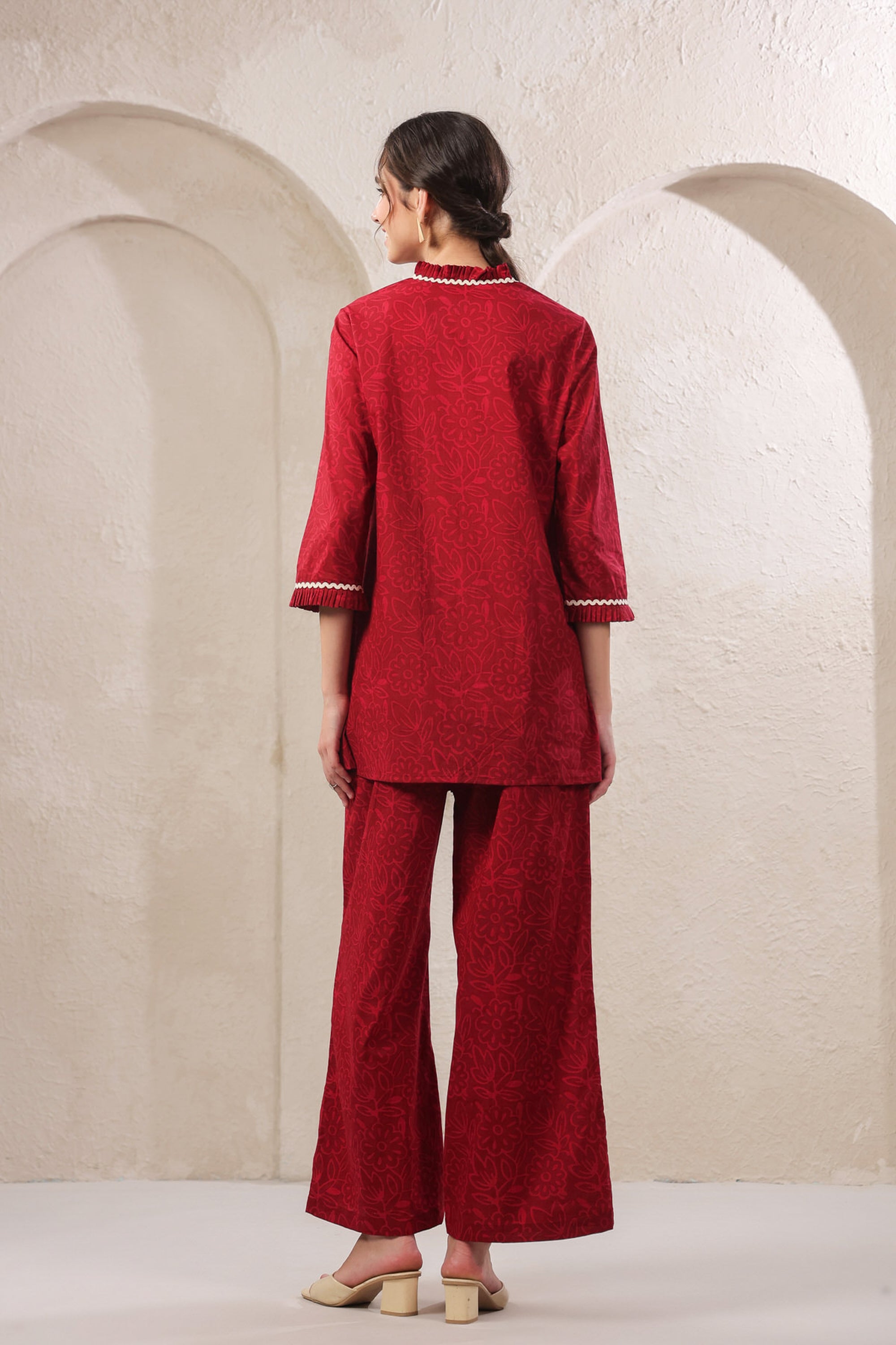 Crimson Lace Cotton Red Co-ord Set