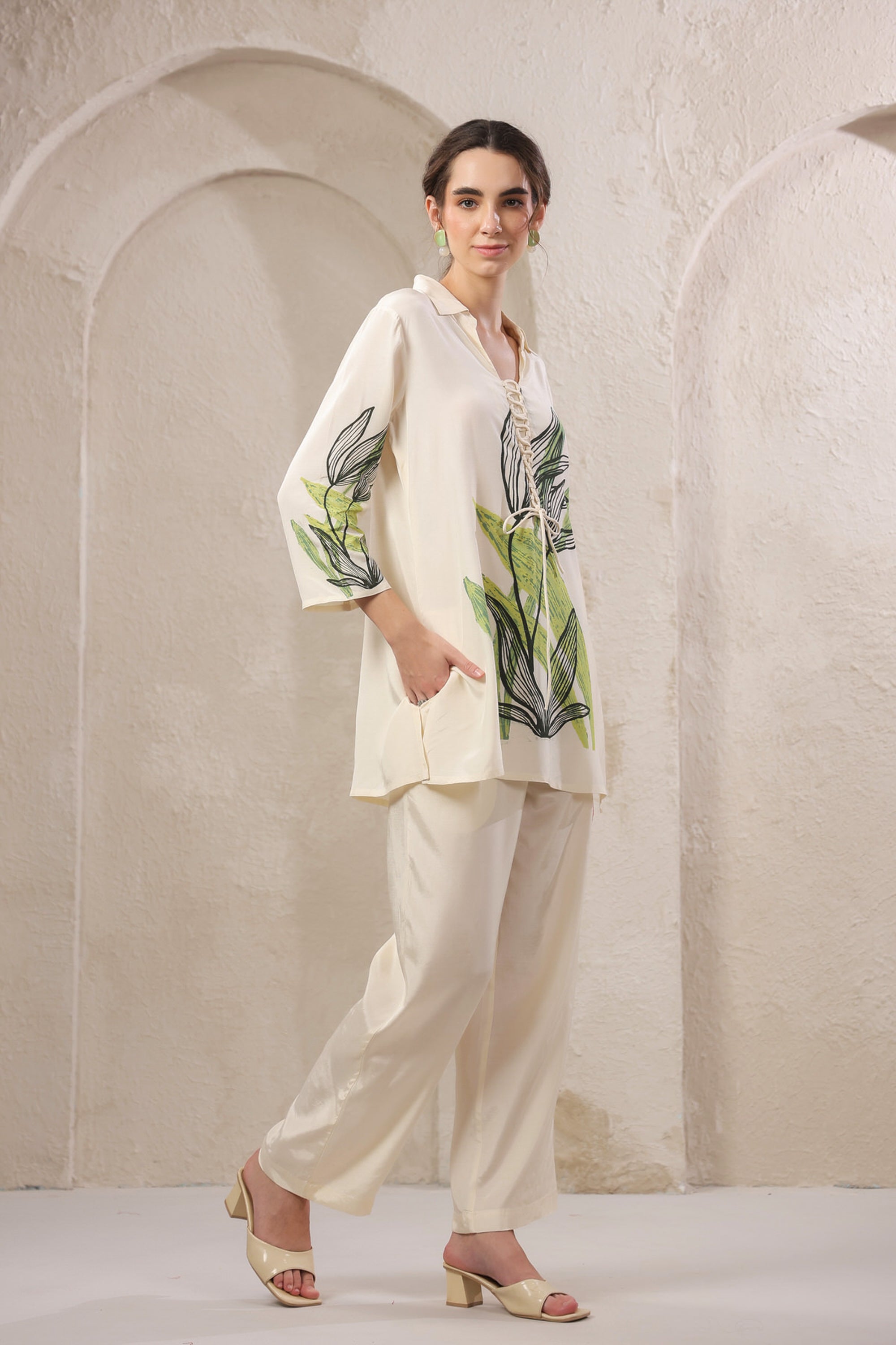 Ivory Palm Canopy Russian Silk Co-ord Set