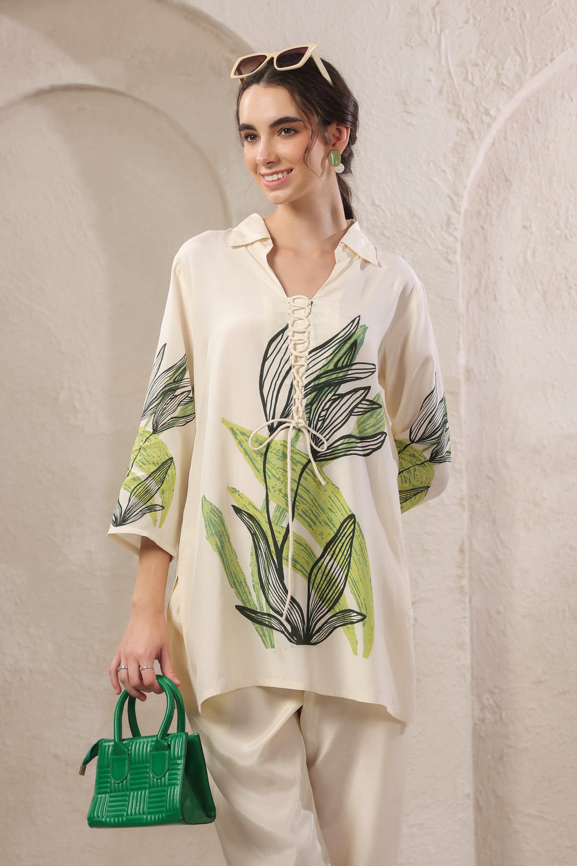 Ivory Palm Canopy Russian Silk Co-ord Set
