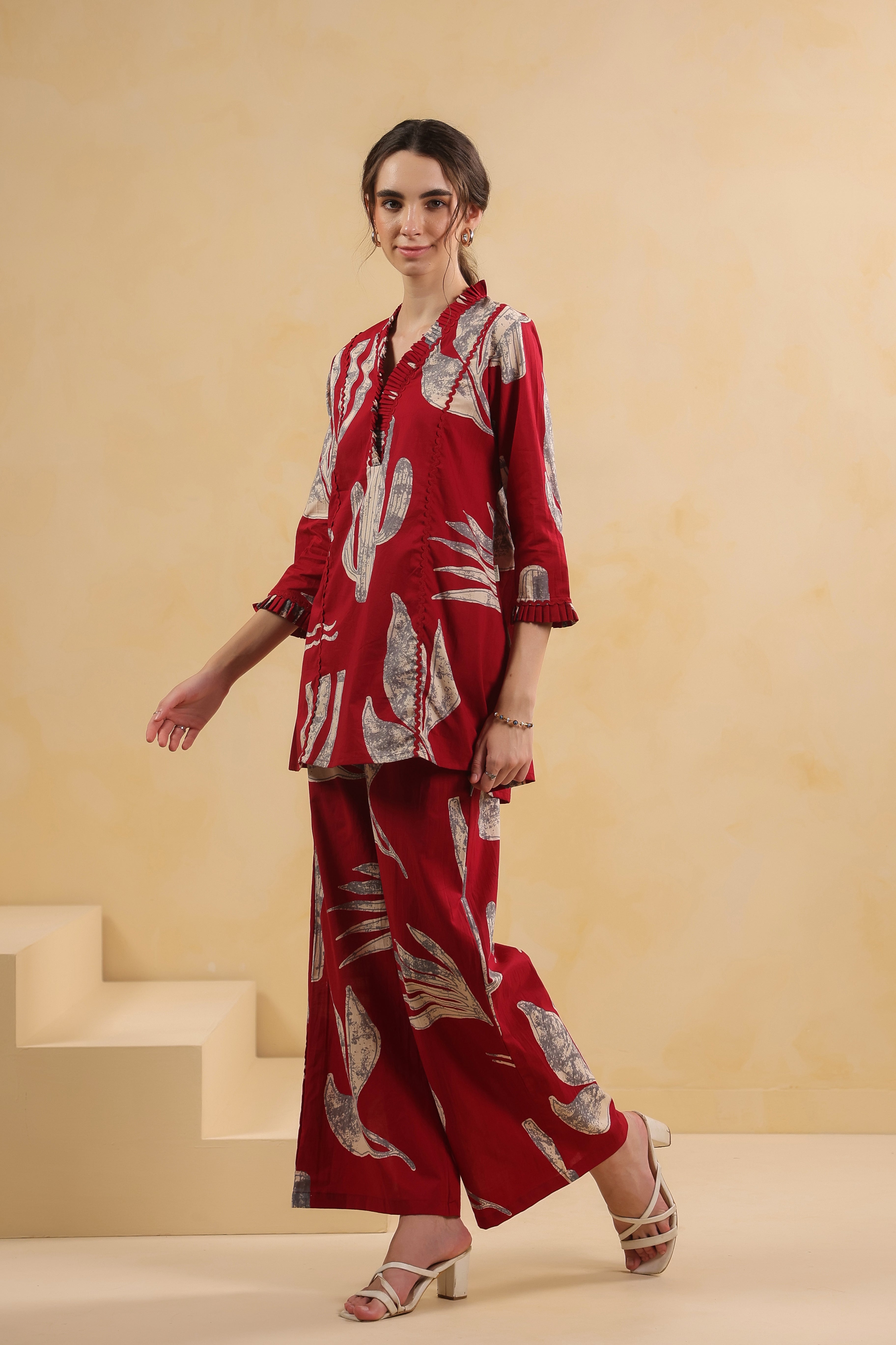 Savanna Red Cactus Cotton Red Co-ord Set