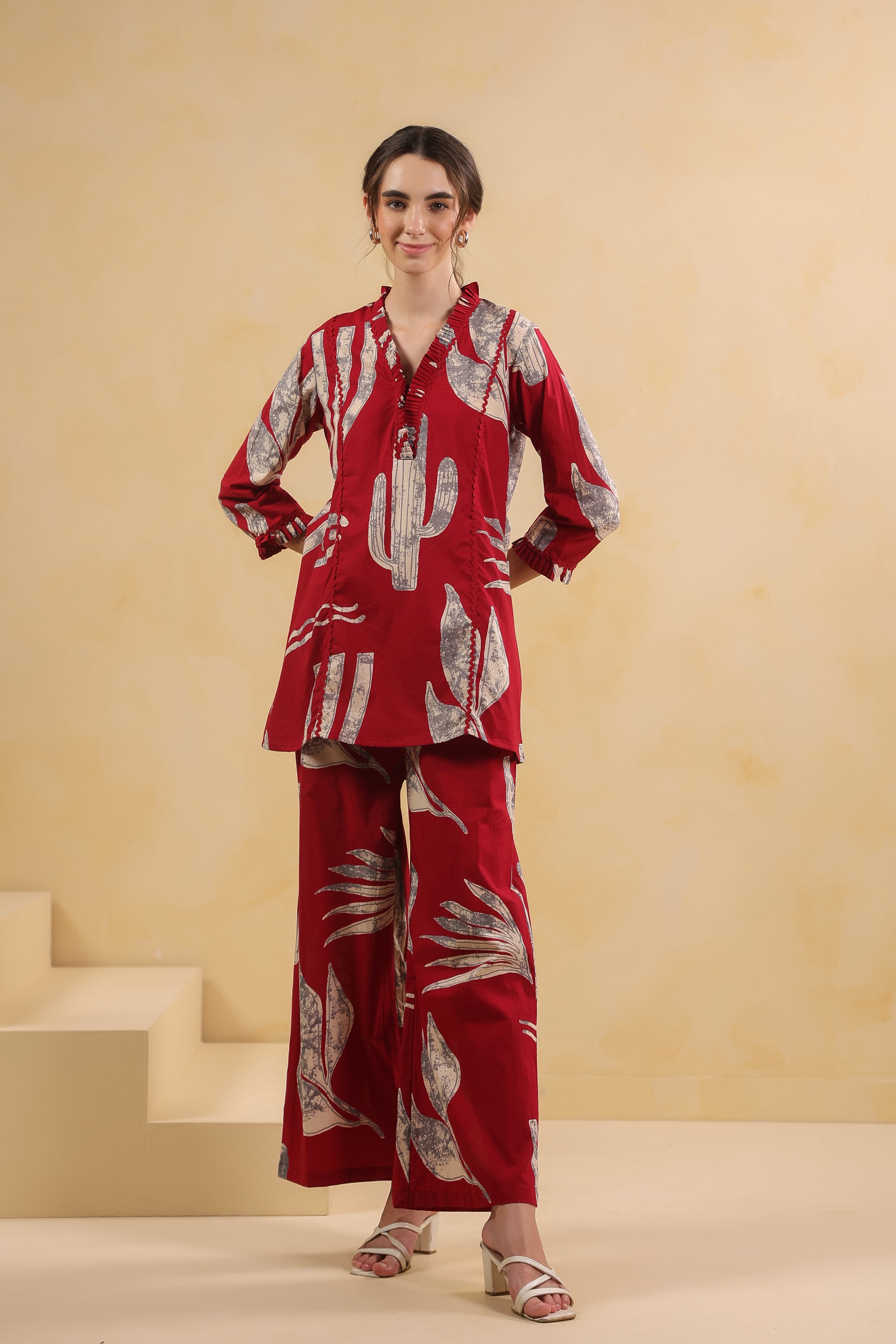 Savanna Red Cactus Cotton Red Co-ord Set