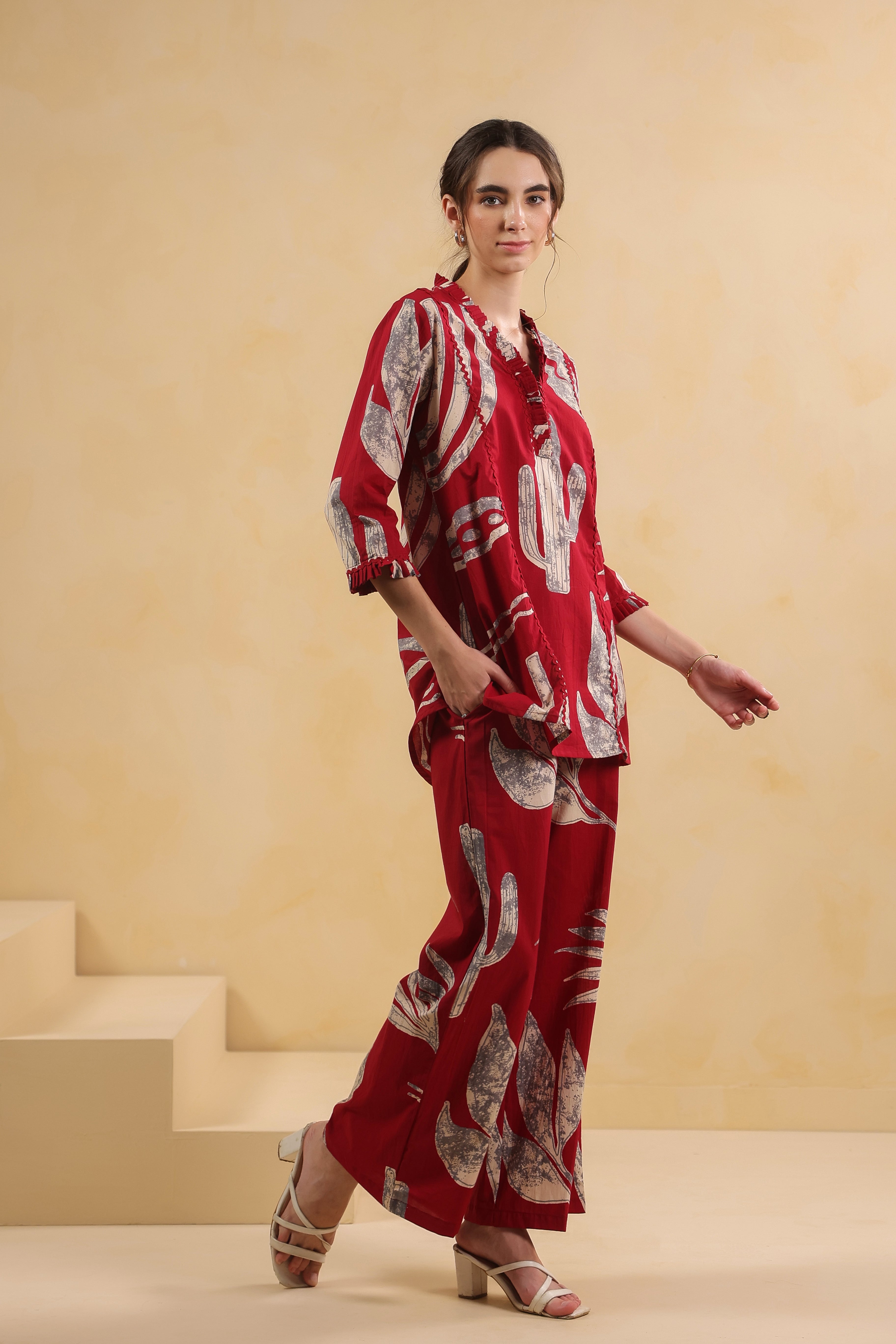 Savanna Red Cactus Cotton Red Co-ord Set