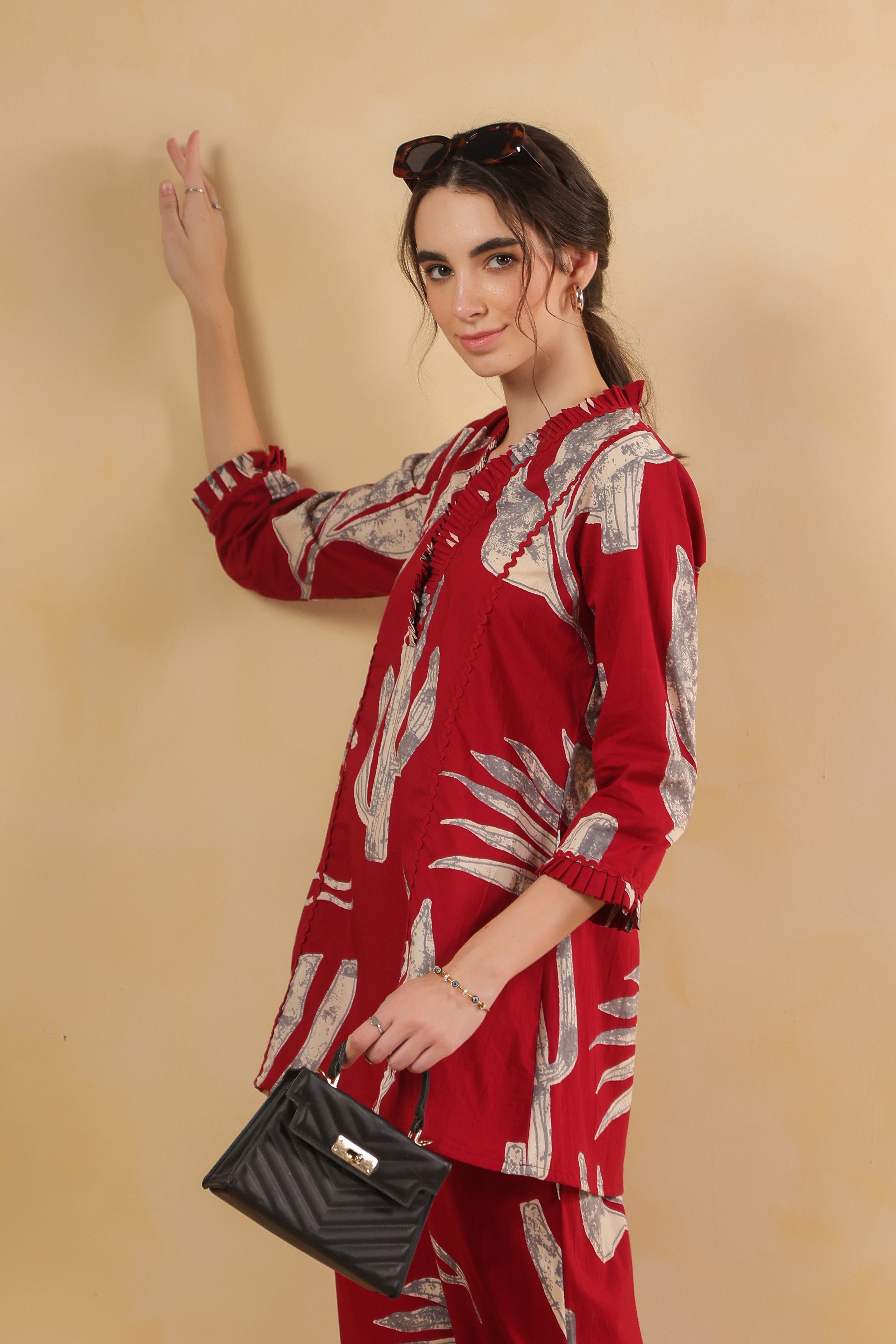 Savanna Red Cactus Cotton Red Co-ord Set