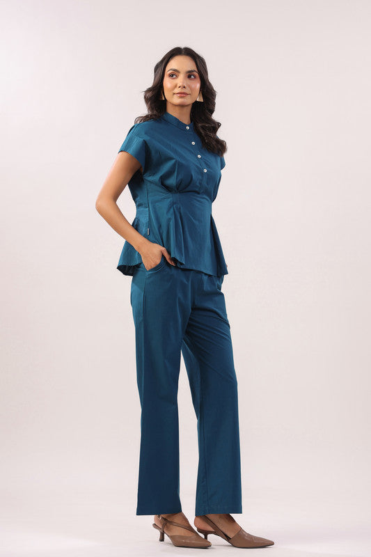 Teal Grace Solid Peplum Poplin Co-ord Set