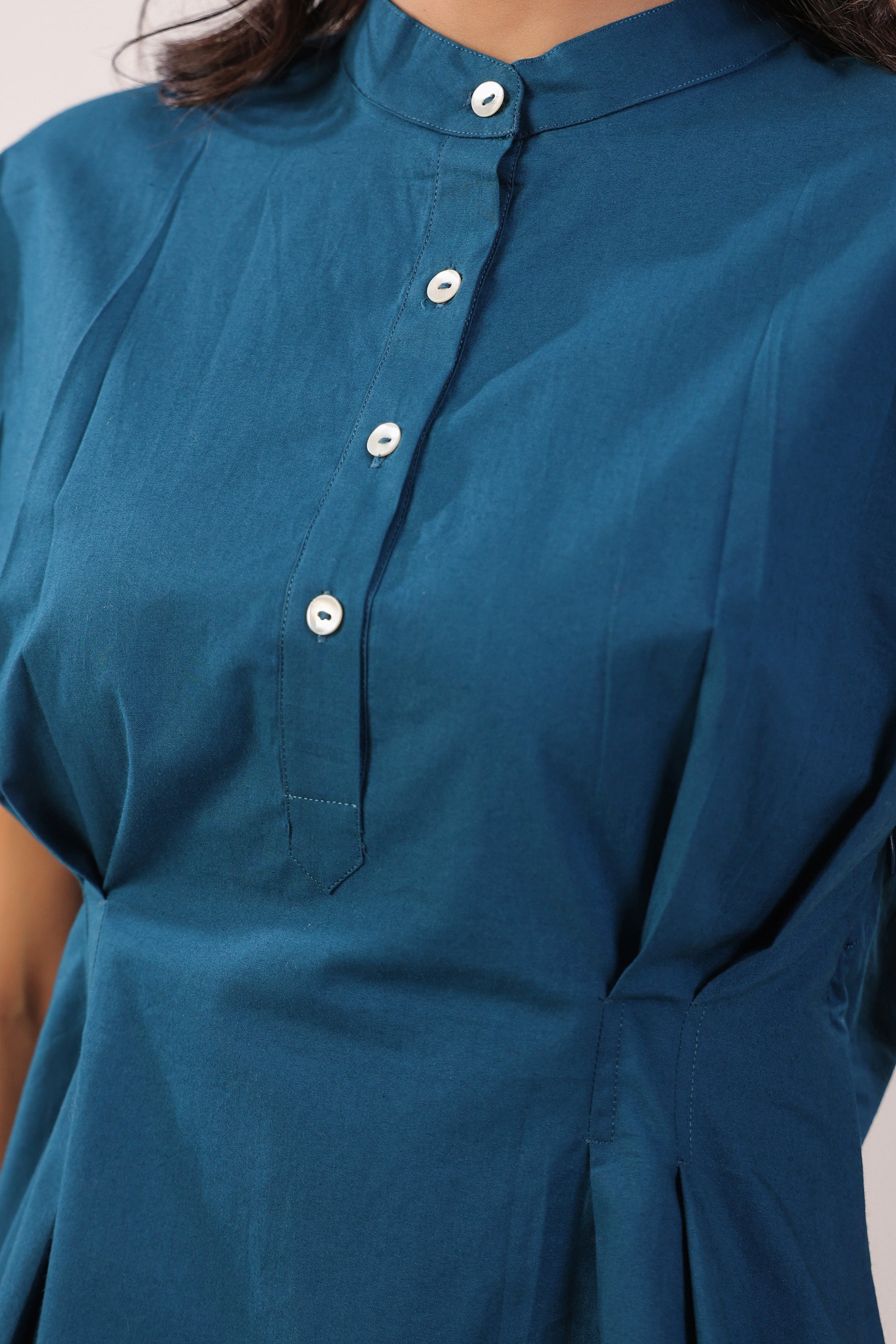 Blue Grace Solid Peplum Poplin Co-ord Set