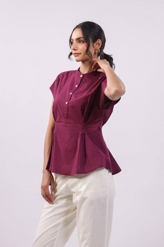 Plum Aura Peplum Cotton Top