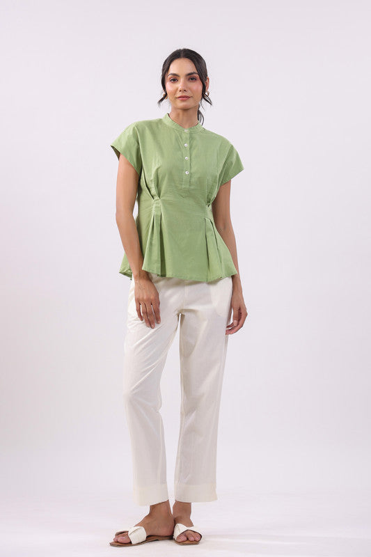 Sage Charm Peplum Cotton Top