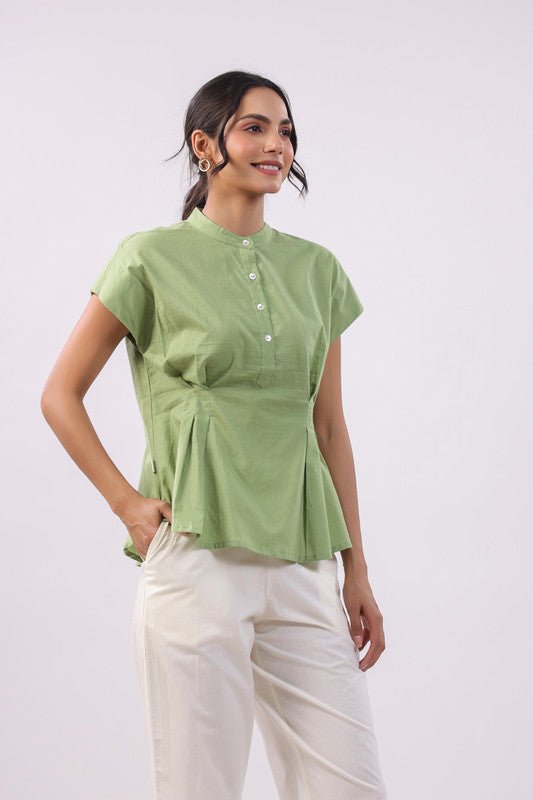 Sage Charm Peplum Cotton Top