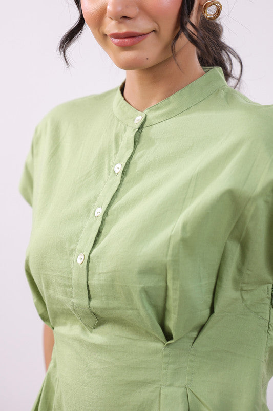 Sage Charm Peplum Cotton Top