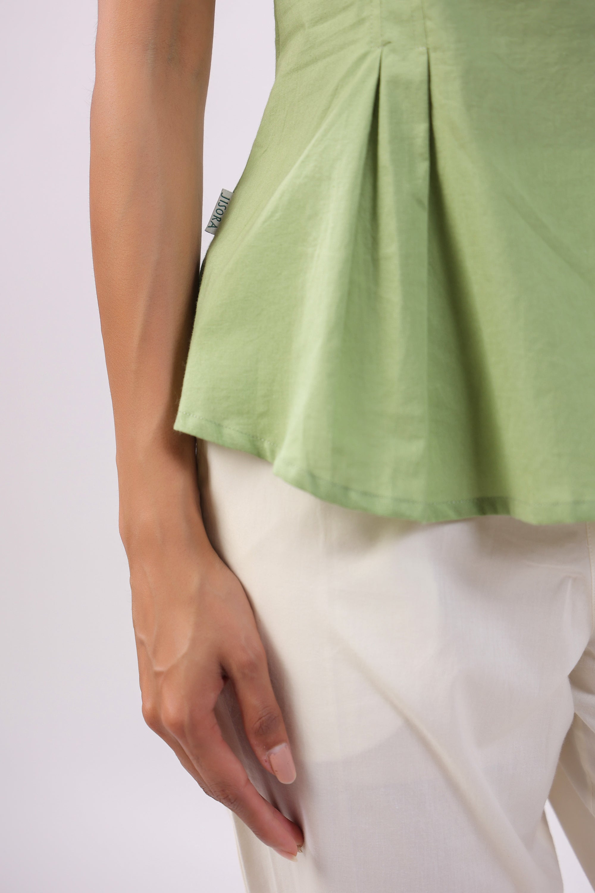 Sage Charm Peplum Cotton Top