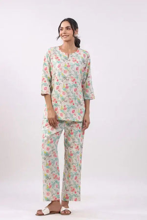 Pastel Bloom Cotton Flex Loungewear Top Set