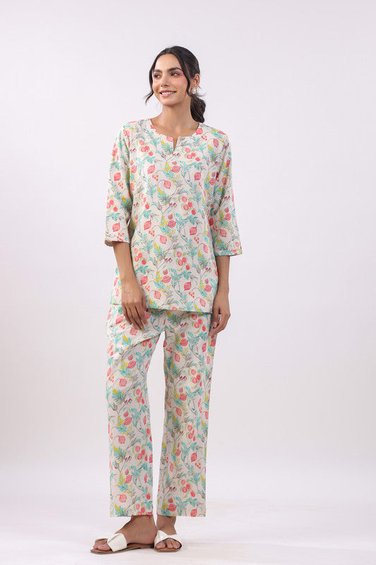 Pastel Bloom Cotton Flex Loungewear Top Set