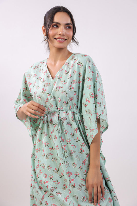 Mint Blossom Kaftan Dress