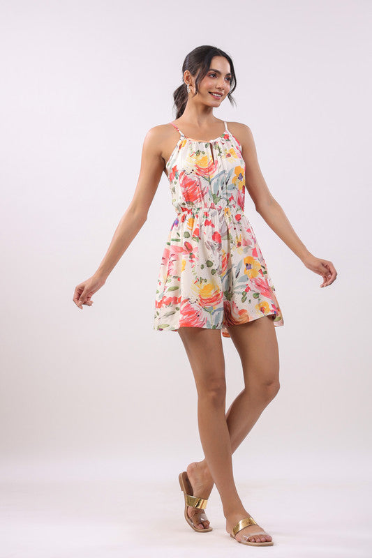 Sun-Kissed Bloom Muslin Silk Playsuit