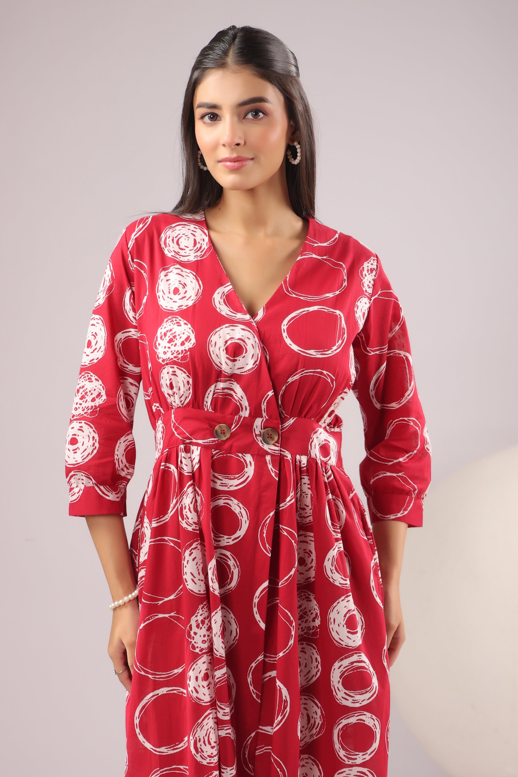 Crimson Orbit Printed Cotton Dress