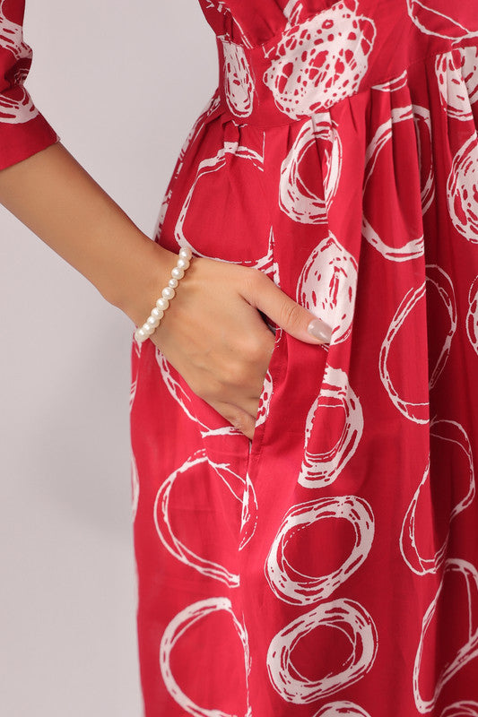 Crimson Orbit Printed Cotton Dress