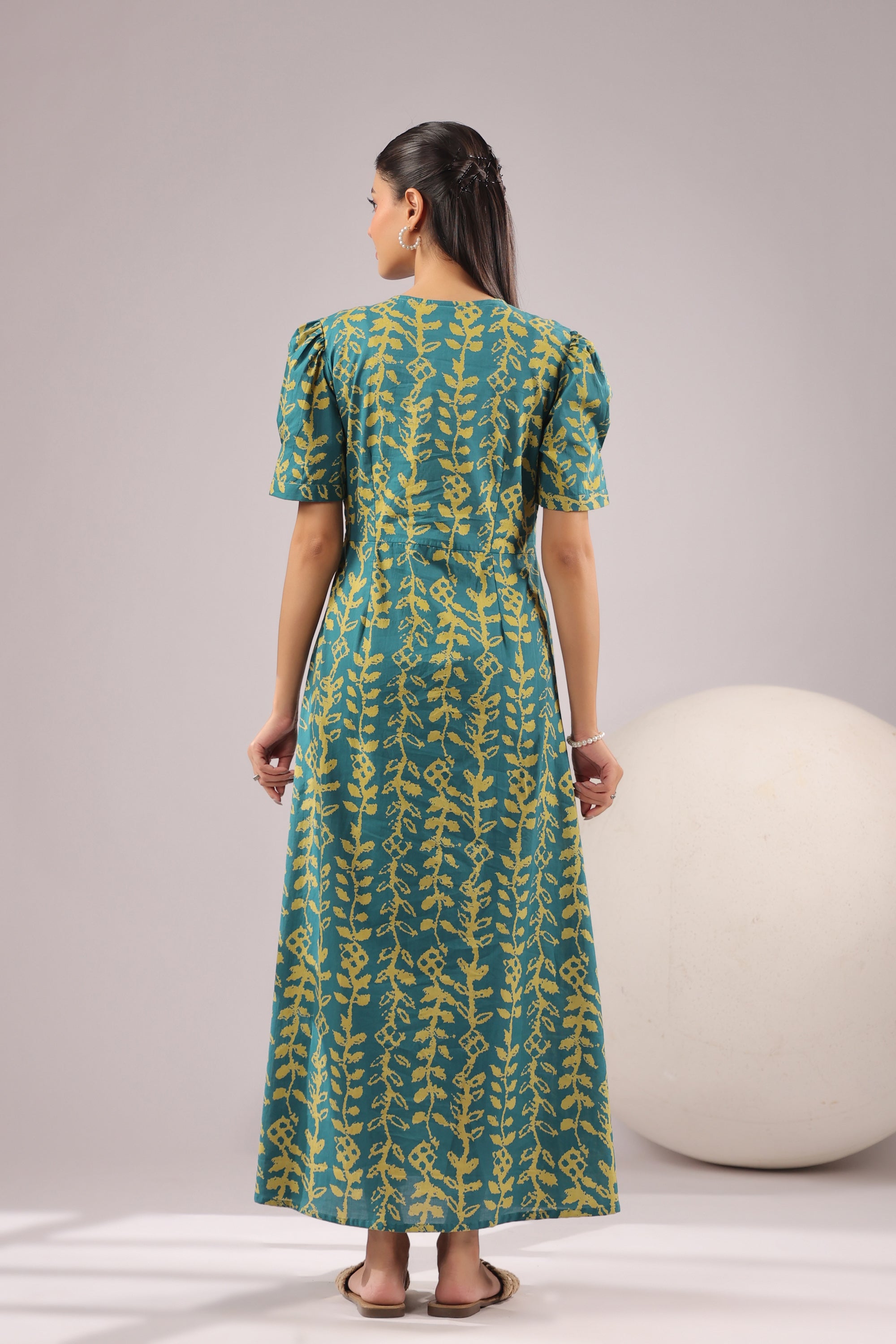 Teal Vine Printed Cotton Dress