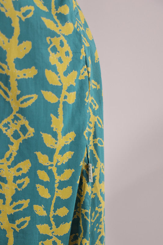 Teal Vine Printed Cotton Dress