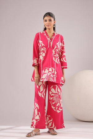 Fuchsia Bloom Printed Cotton Co-ord Set