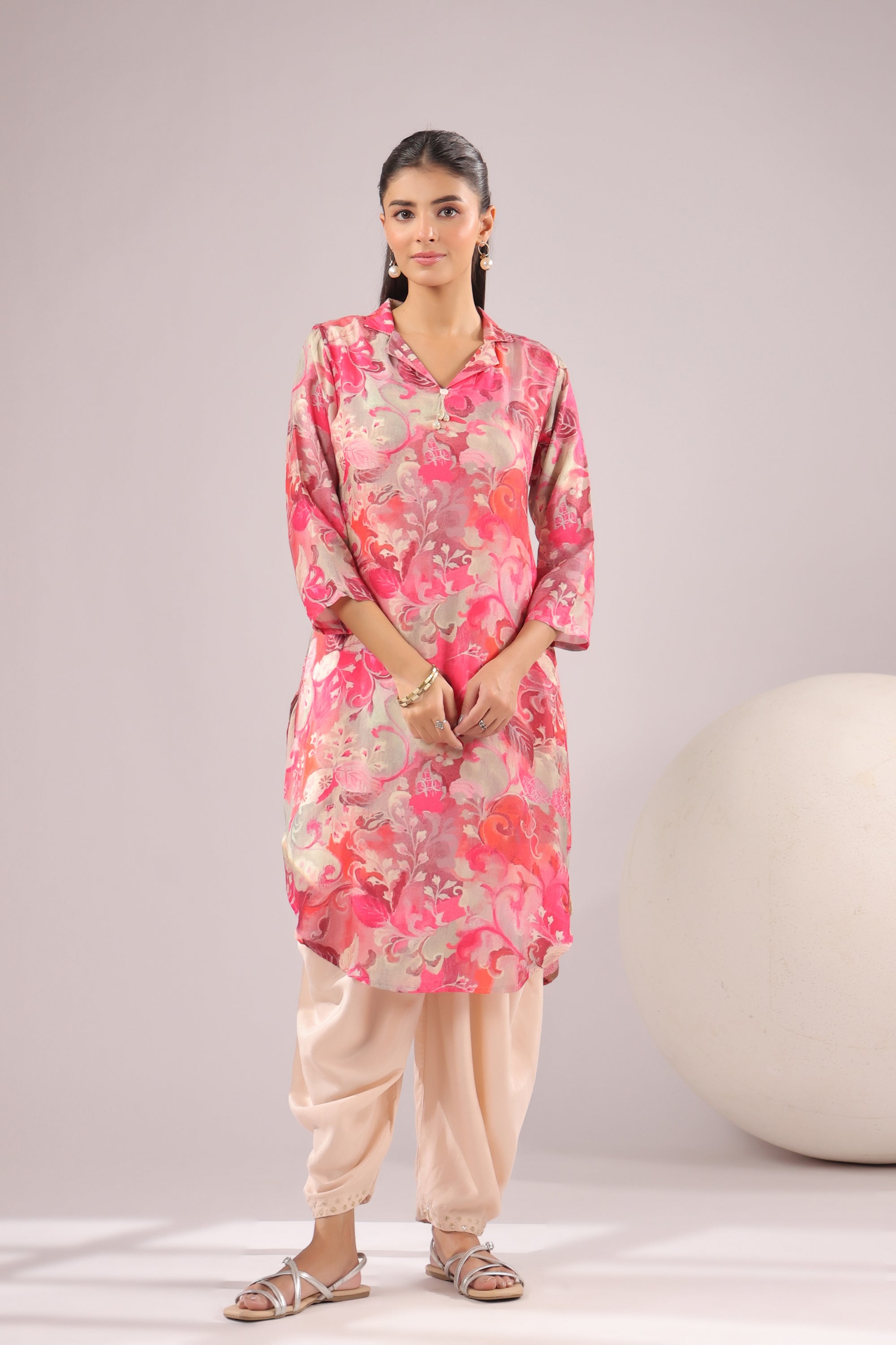 Pink Luxe Floral Russian Silk Co-ord Set