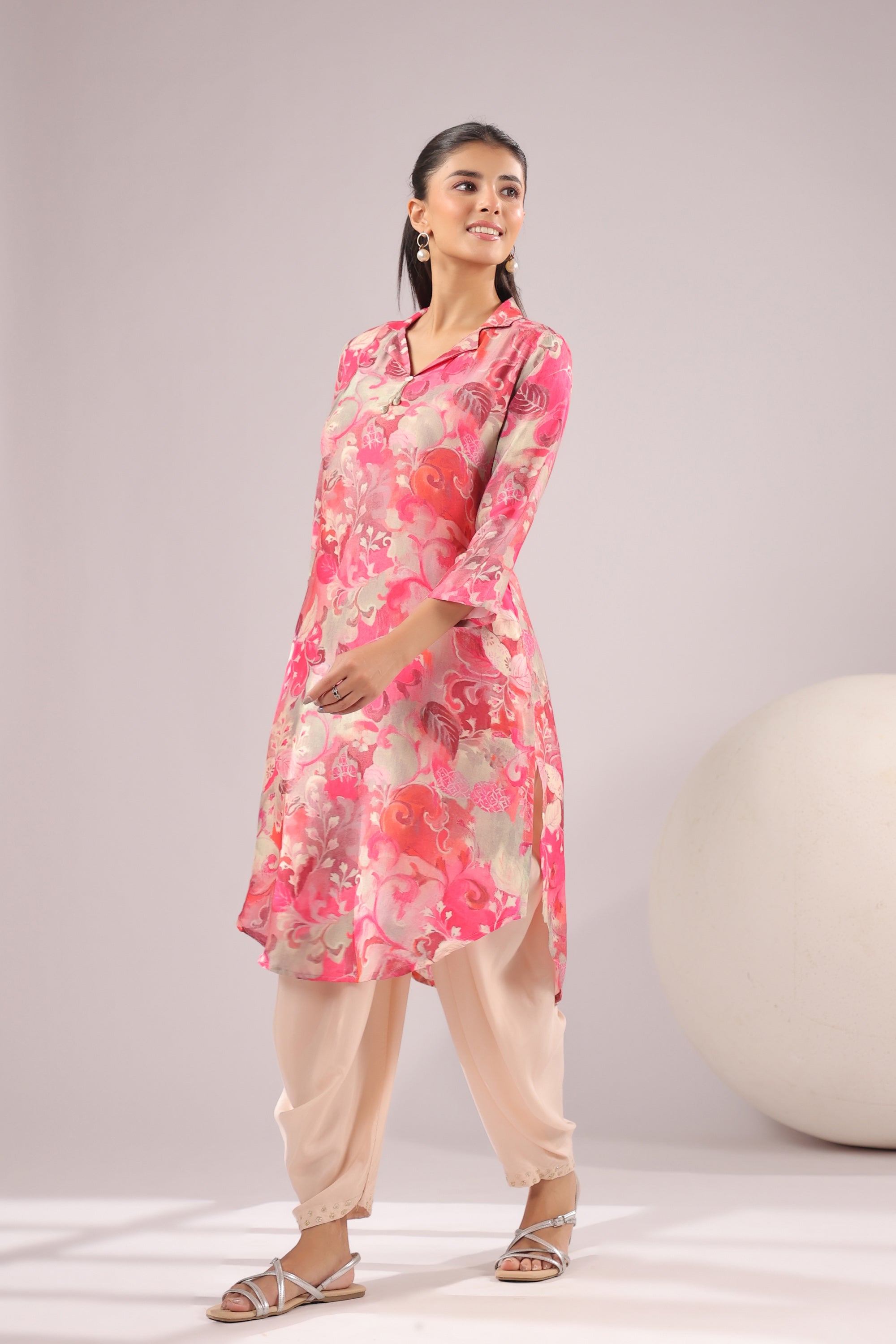 Pink Luxe Floral Russian Silk Co-ord Set