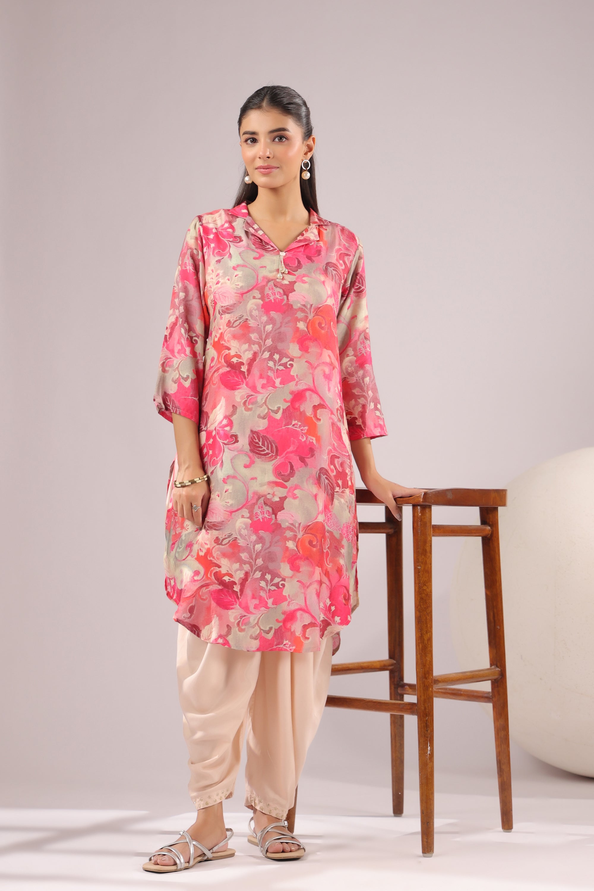 Pink Luxe Floral Russian Silk Co-ord Set