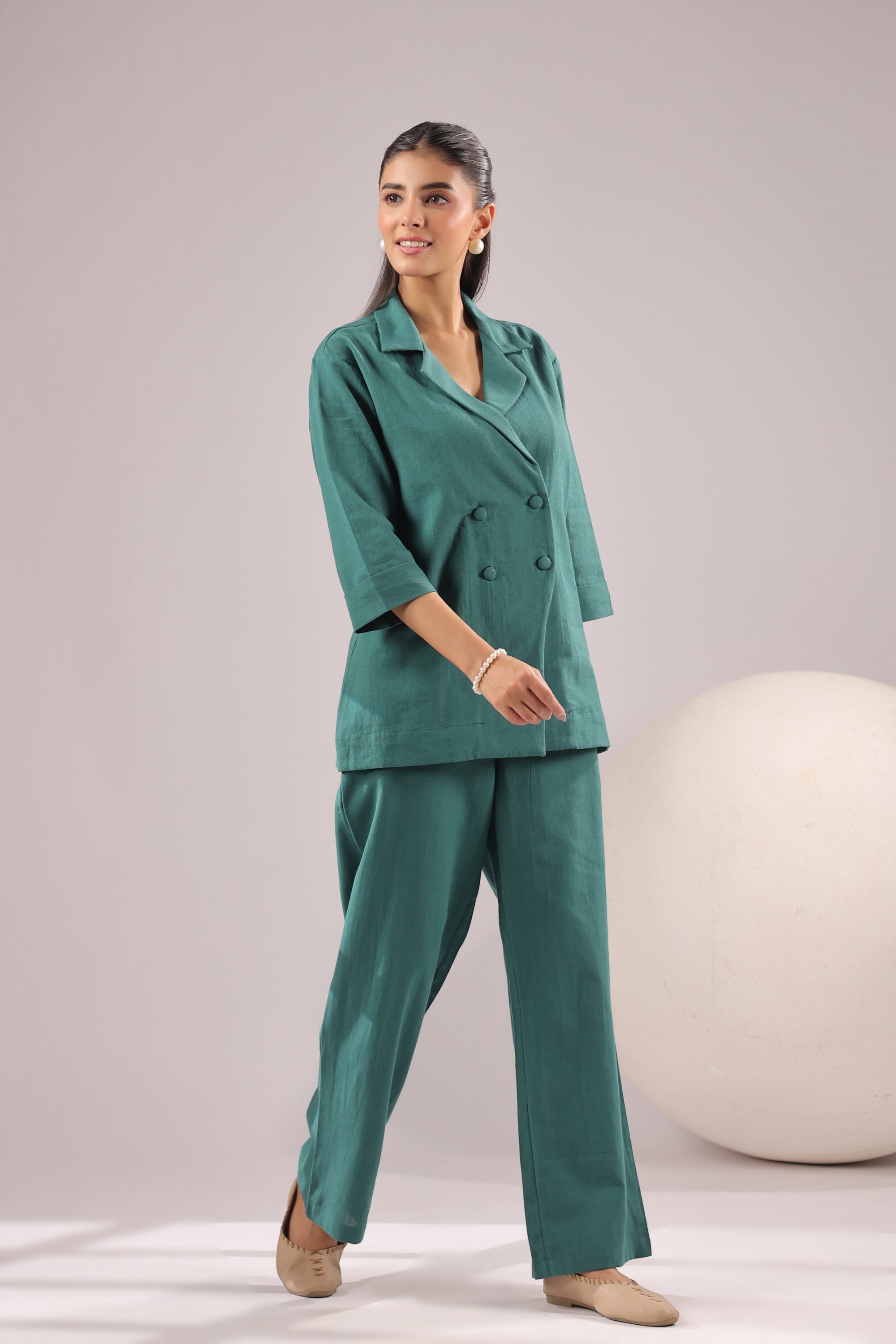 Emerald Ease Solid Cotton Flex Co-ord Set