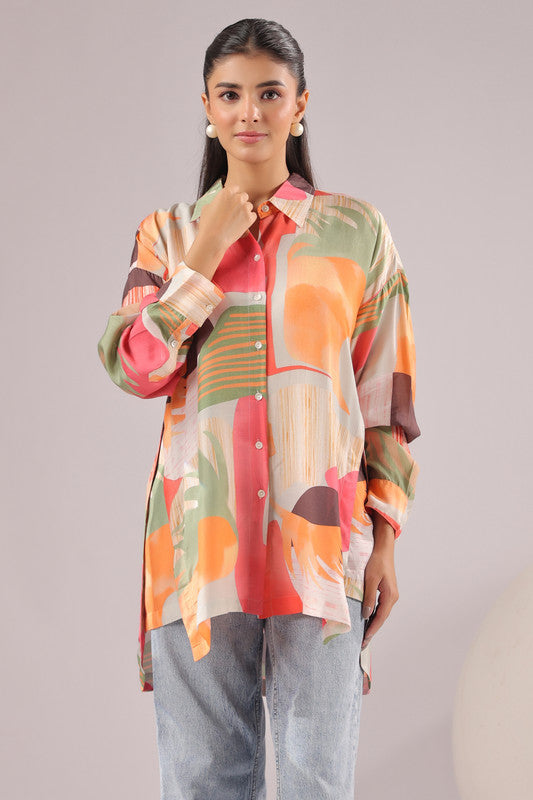 Citrus Abstract Printed Muslin Silk Shirt 