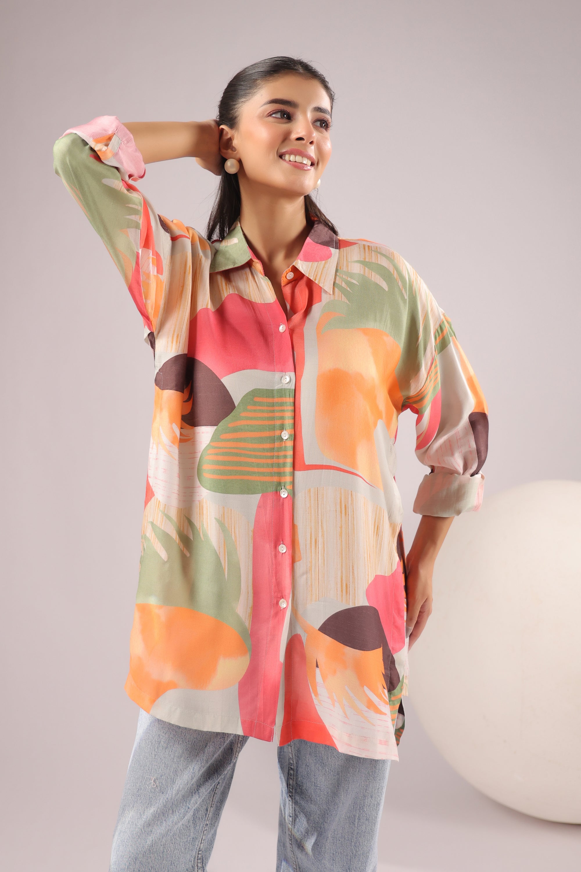 Citrus Abstract Printed Muslin Silk Shirt