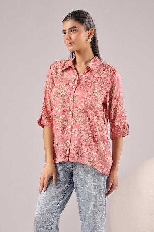 Rosewood Garden Printed Muslin Silk Shirt