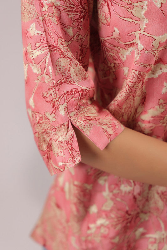 Rosewood Garden Printed Muslin Silk Shirt