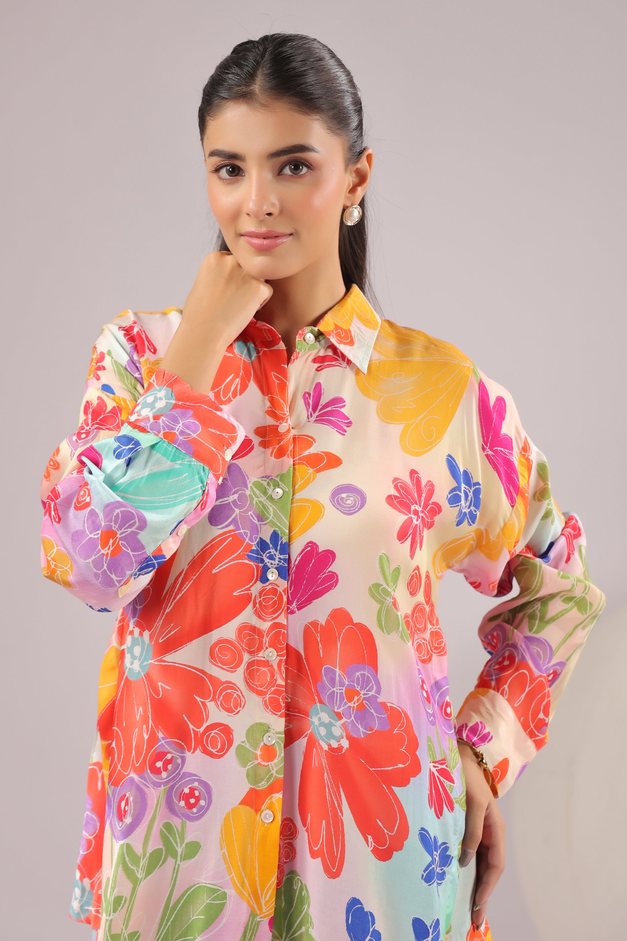 Bloom Burst Printed Muslin Silk Shirt