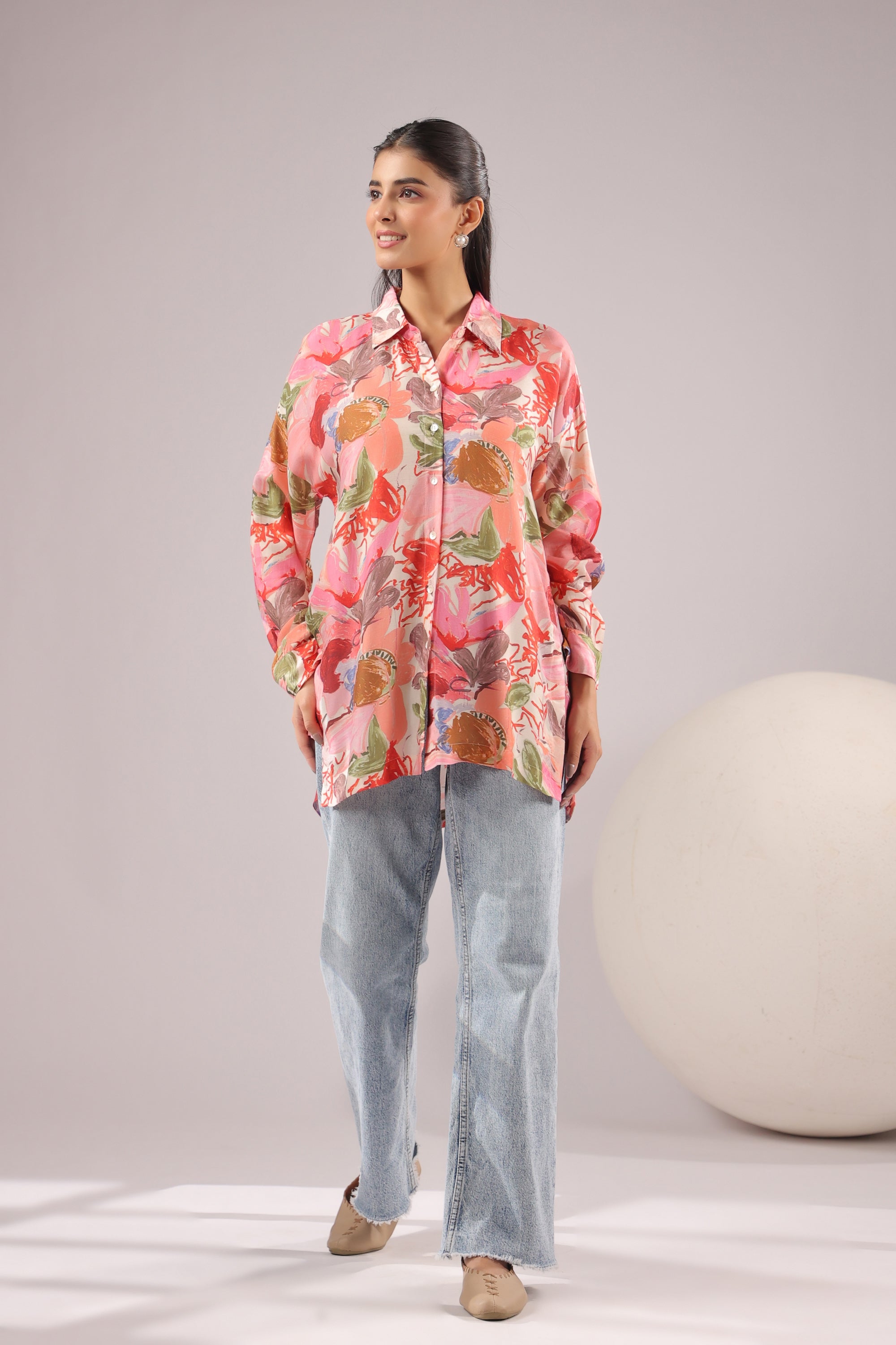 Tropical Blush Printed Muslin Silk Shirt